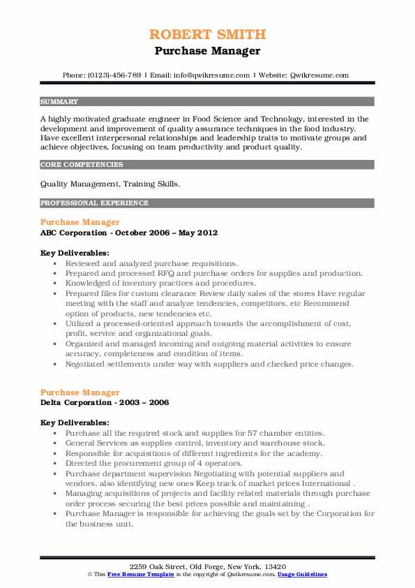 Purchase Manager Resume Samples QwikResume