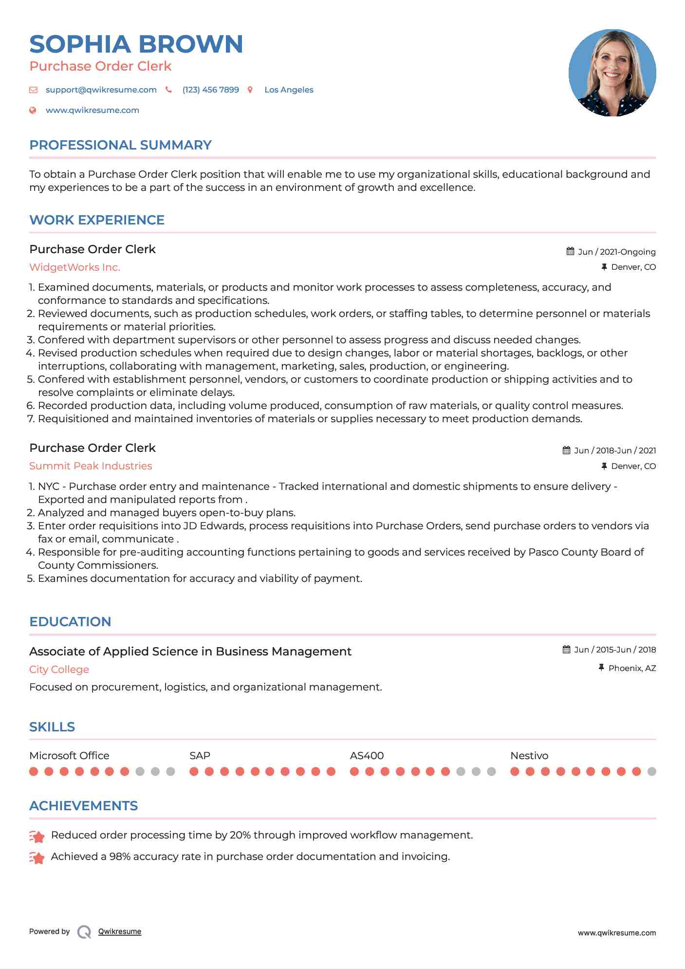 Purchase Order Clerk Resume Template