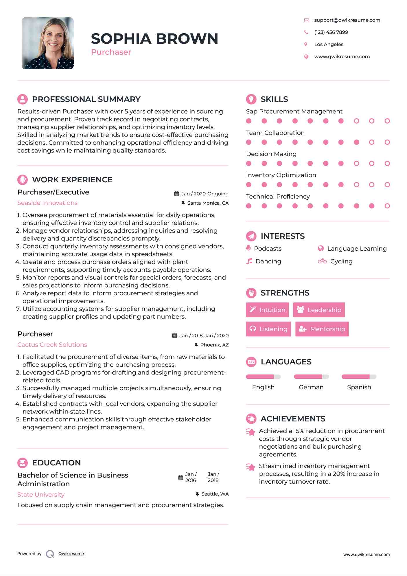 Purchaser/Executive Resume Template