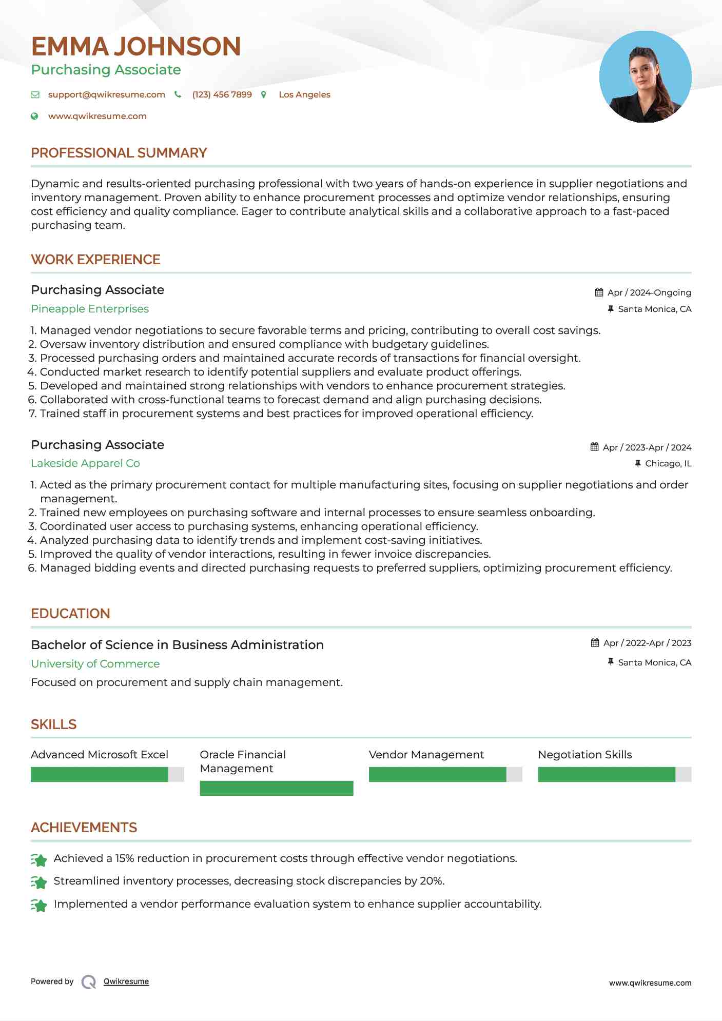Purchasing Associate Resume Model