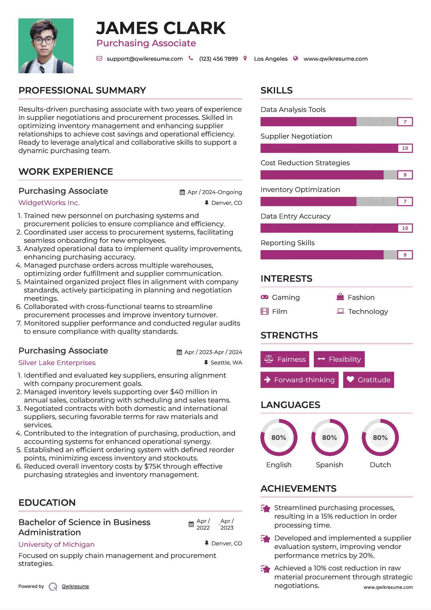 Purchasing Associate Resume Sample