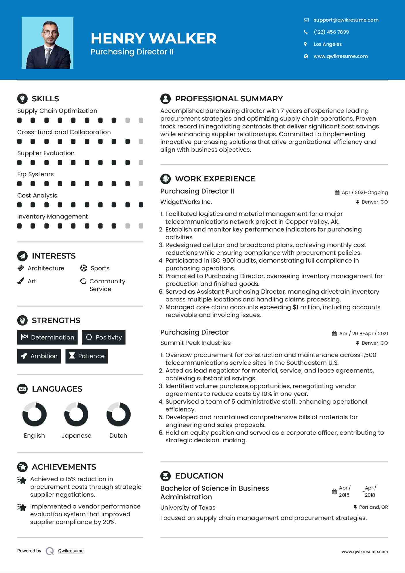 Purchasing Director II Resume Example