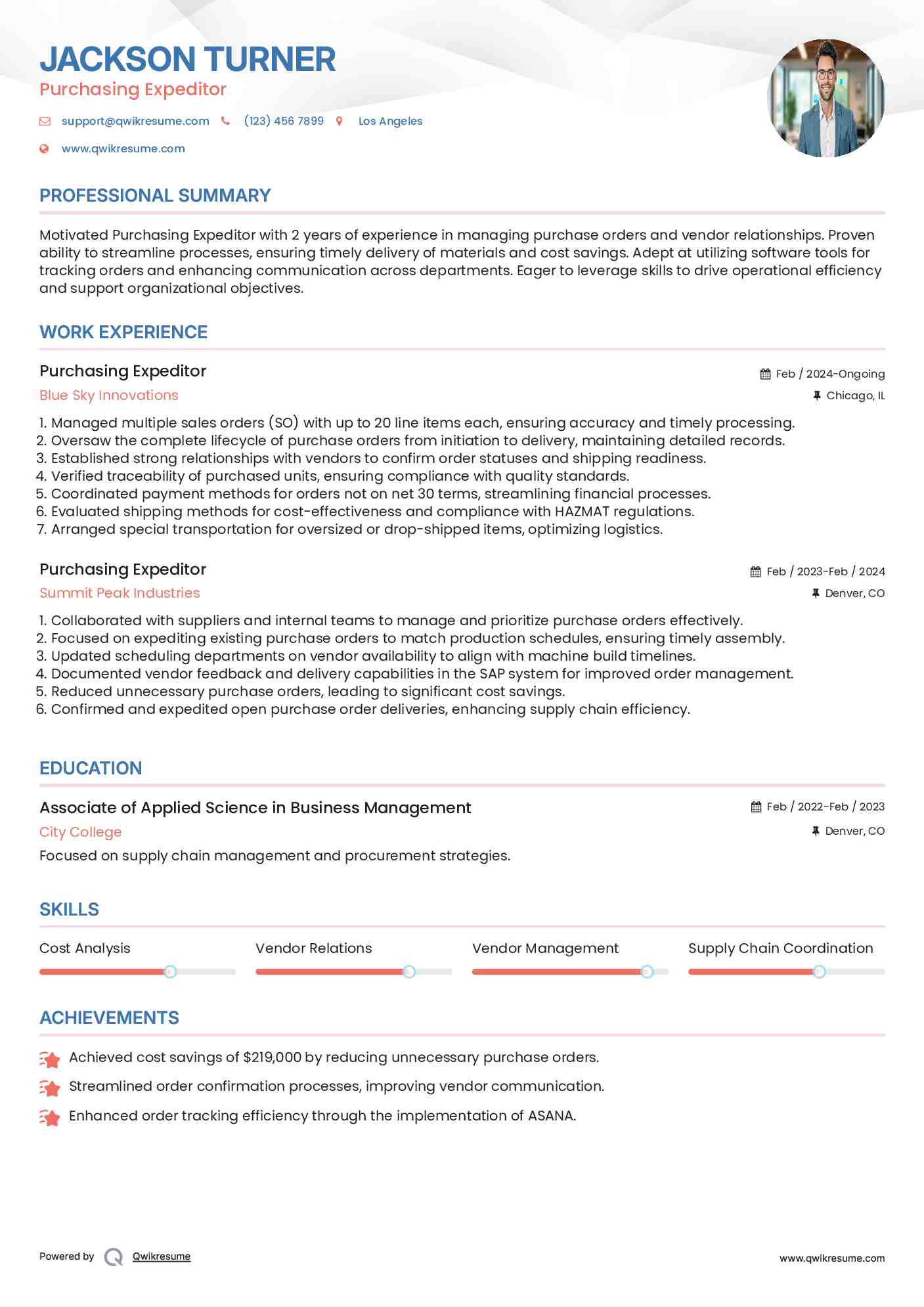 Purchasing Expeditor Resume Template