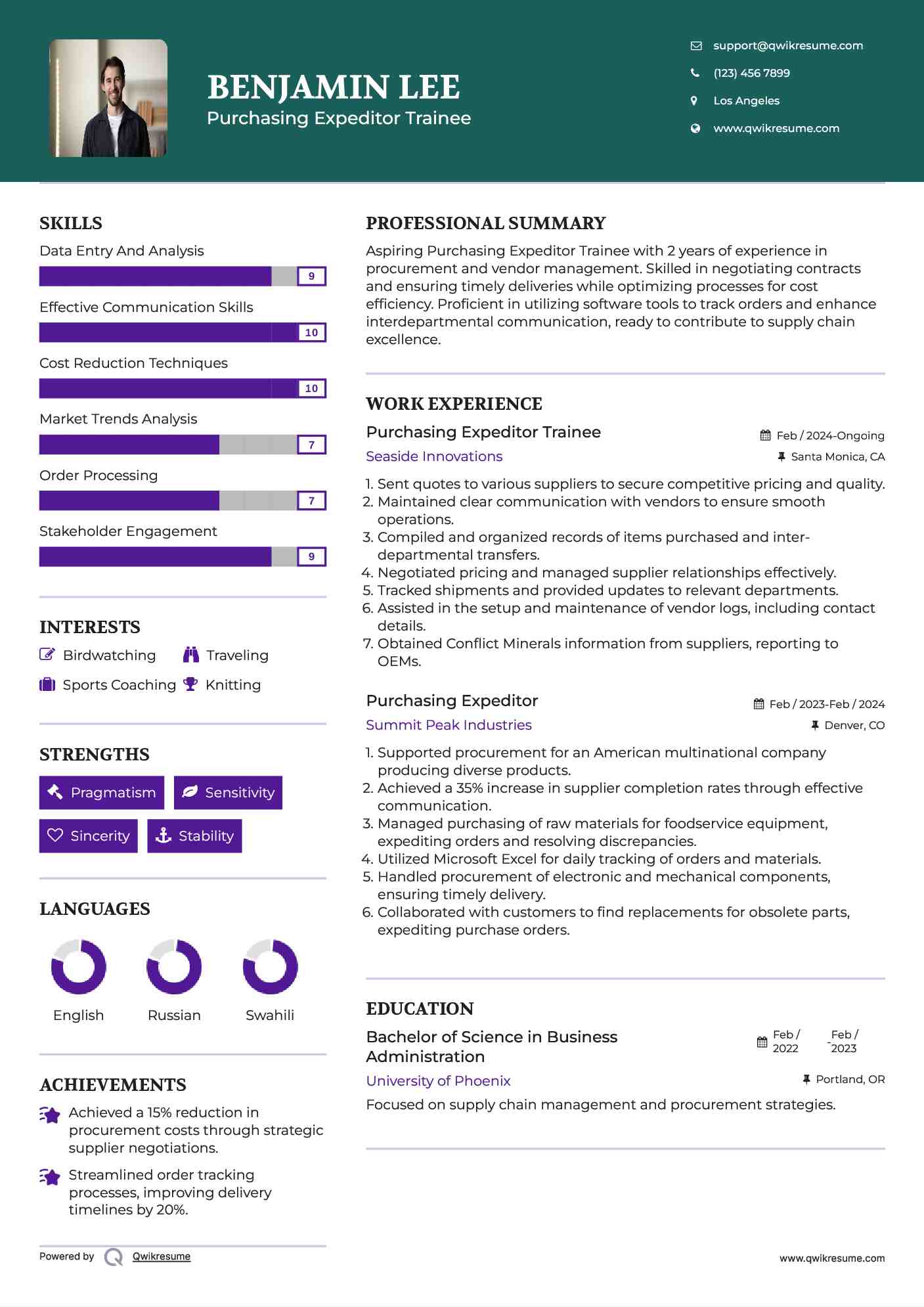 Purchasing Expeditor Trainee Resume Format