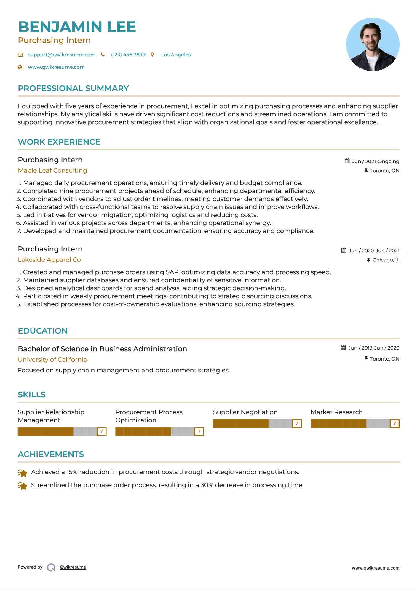Purchasing Intern Resume Template