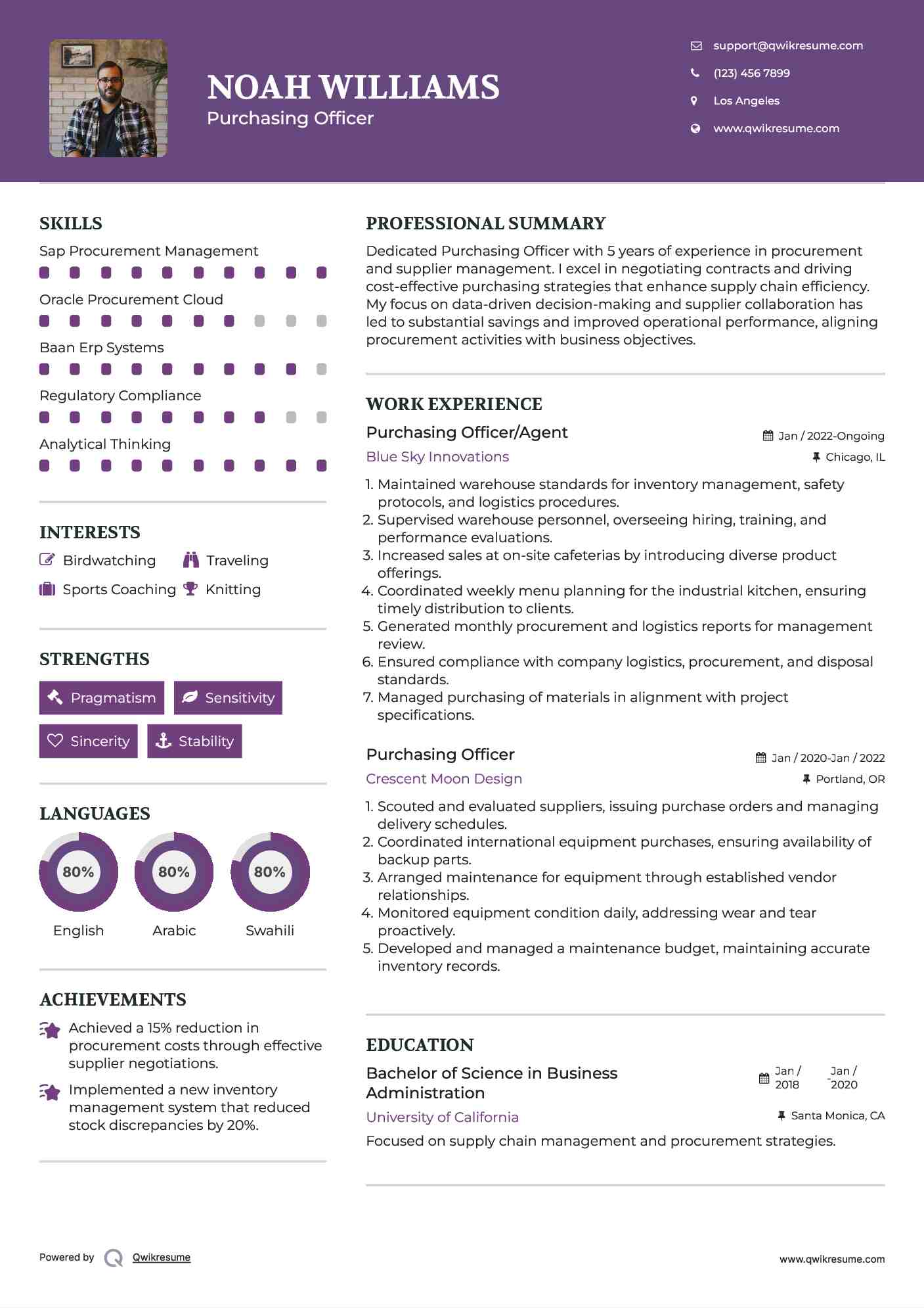 Purchasing Officer/Agent Resume Model
