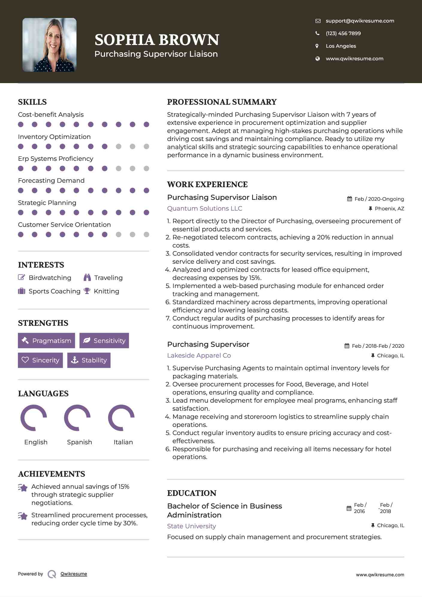 Purchasing Supervisor Liaison Resume Model