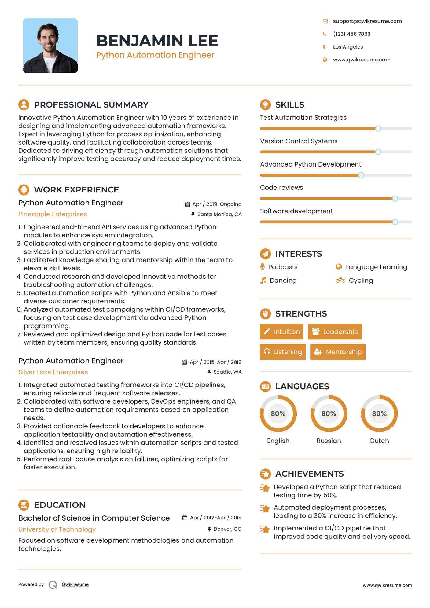 10+ Python Automation Engineer Resume Samples & Templates for 2025 image.
