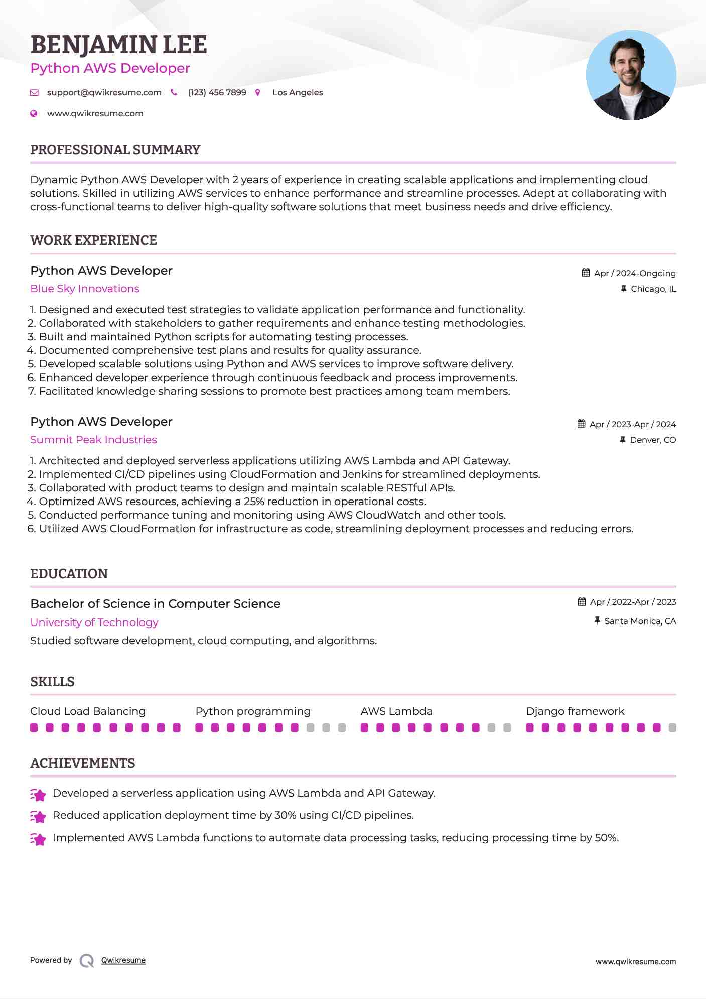 Python AWS Developer Resume Model