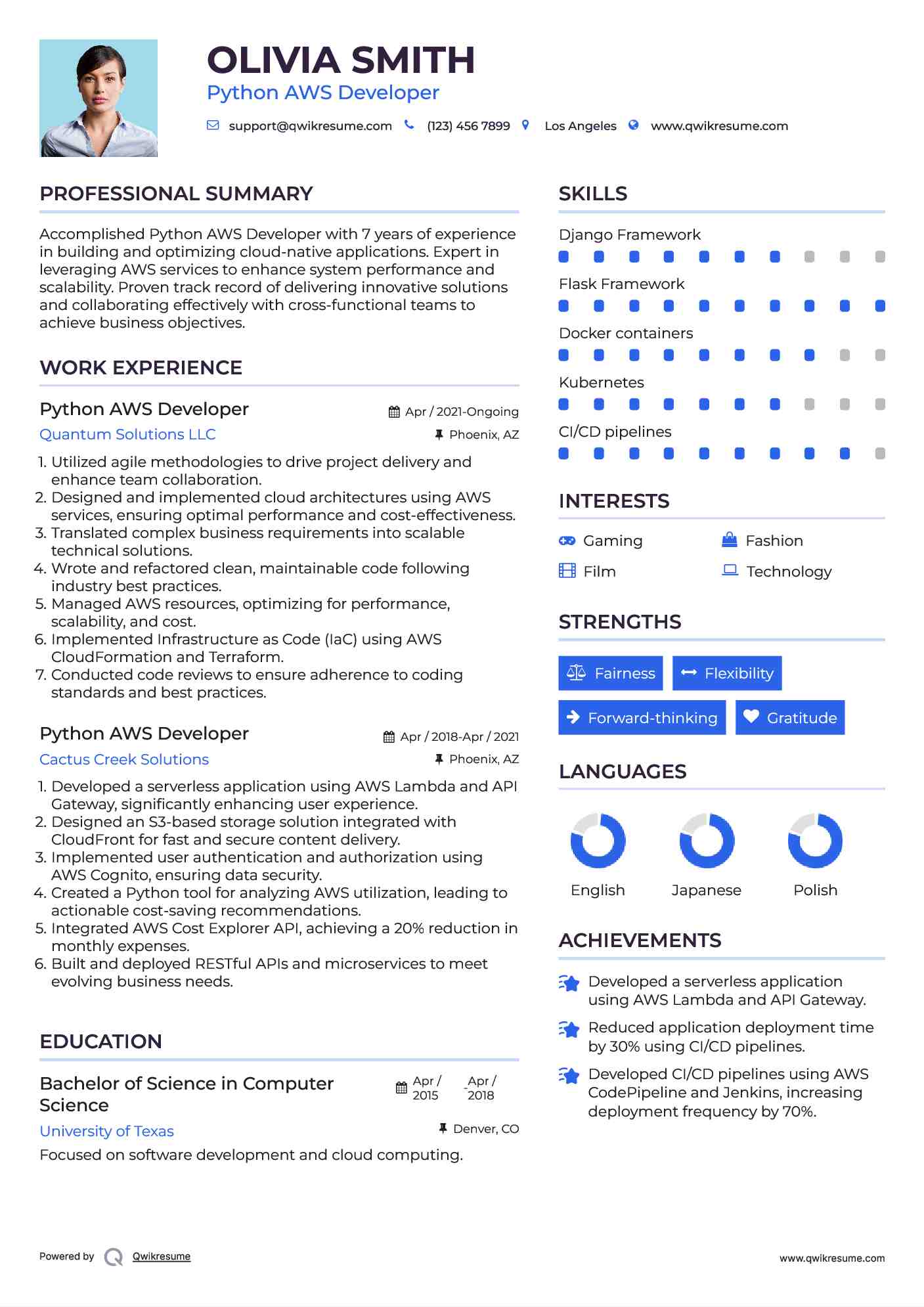 Python AWS Developer Resume Model