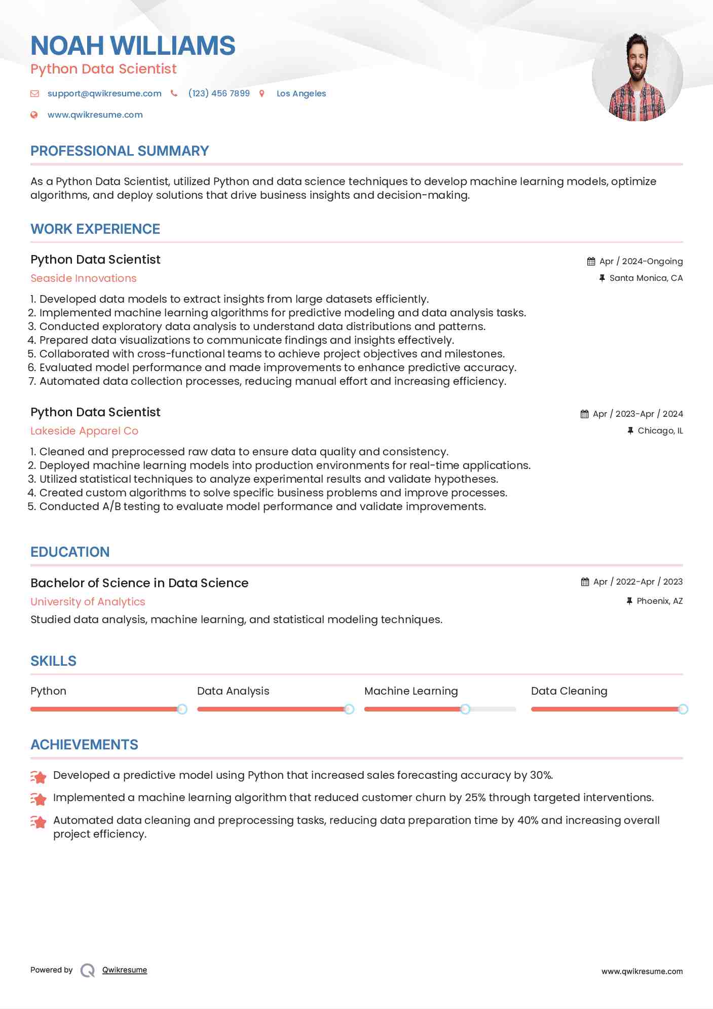 Python Data Scientist Resume Format