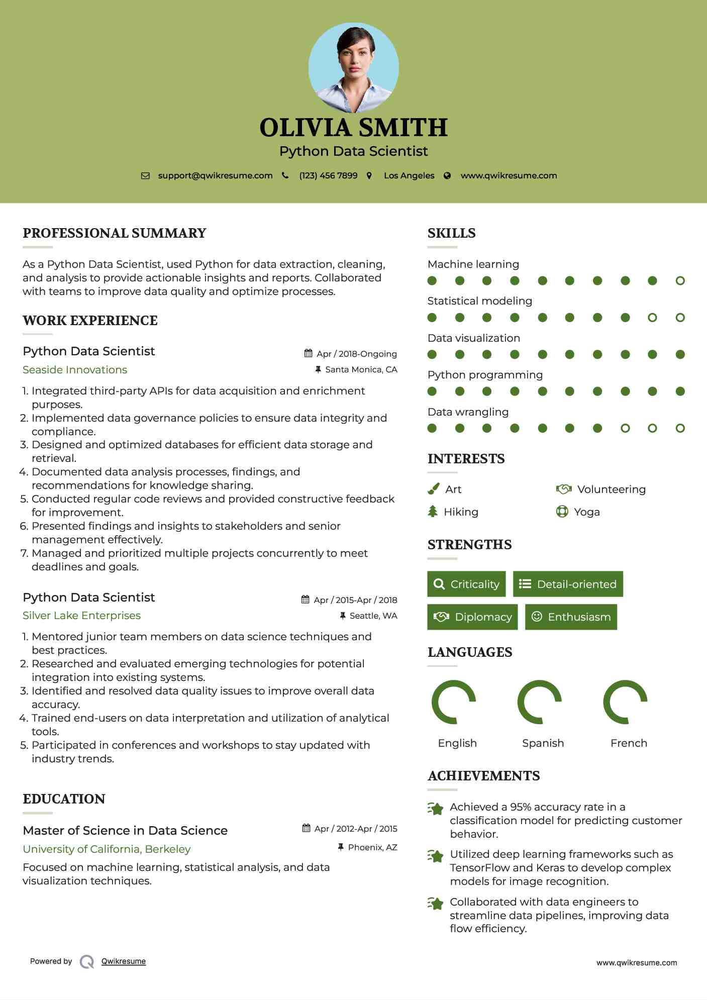 Python Data Scientist Resume Sample