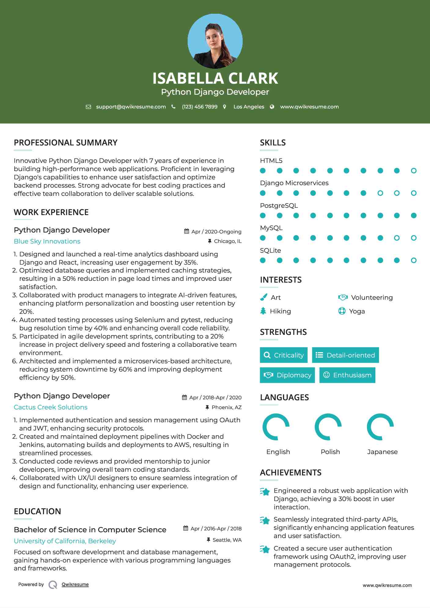 Python Django Developer Resume Sample