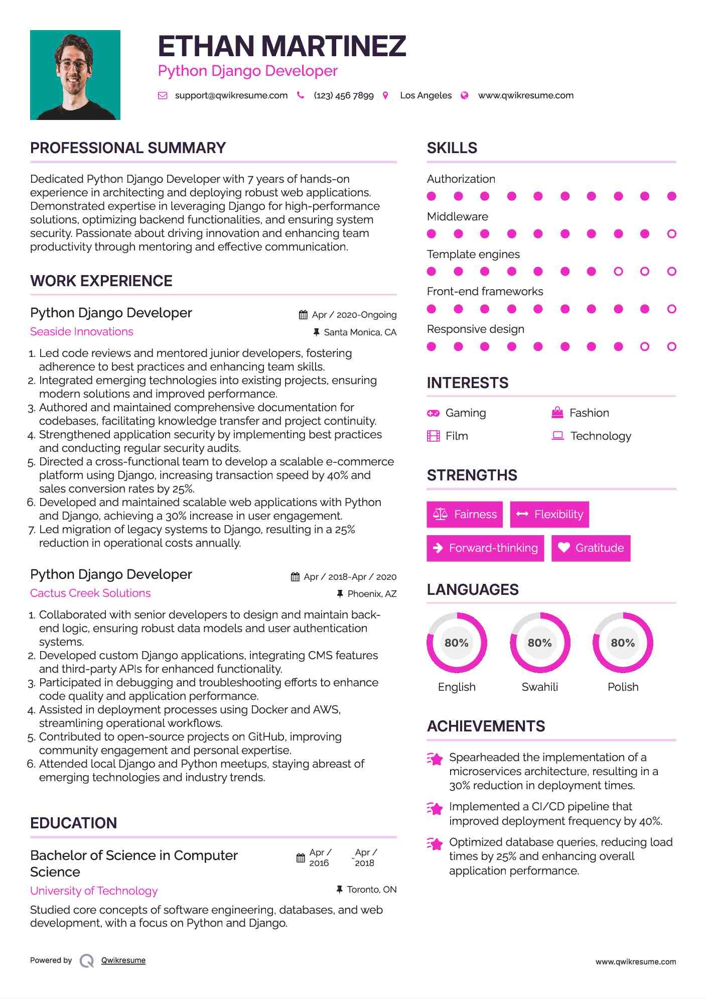 Python Django Developer Resume Format