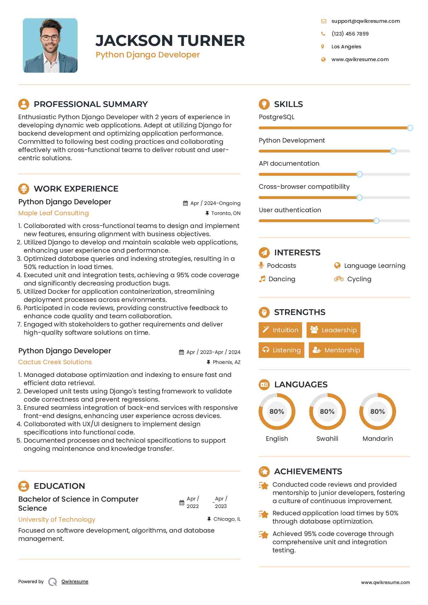 Python Django Developer Resume Example