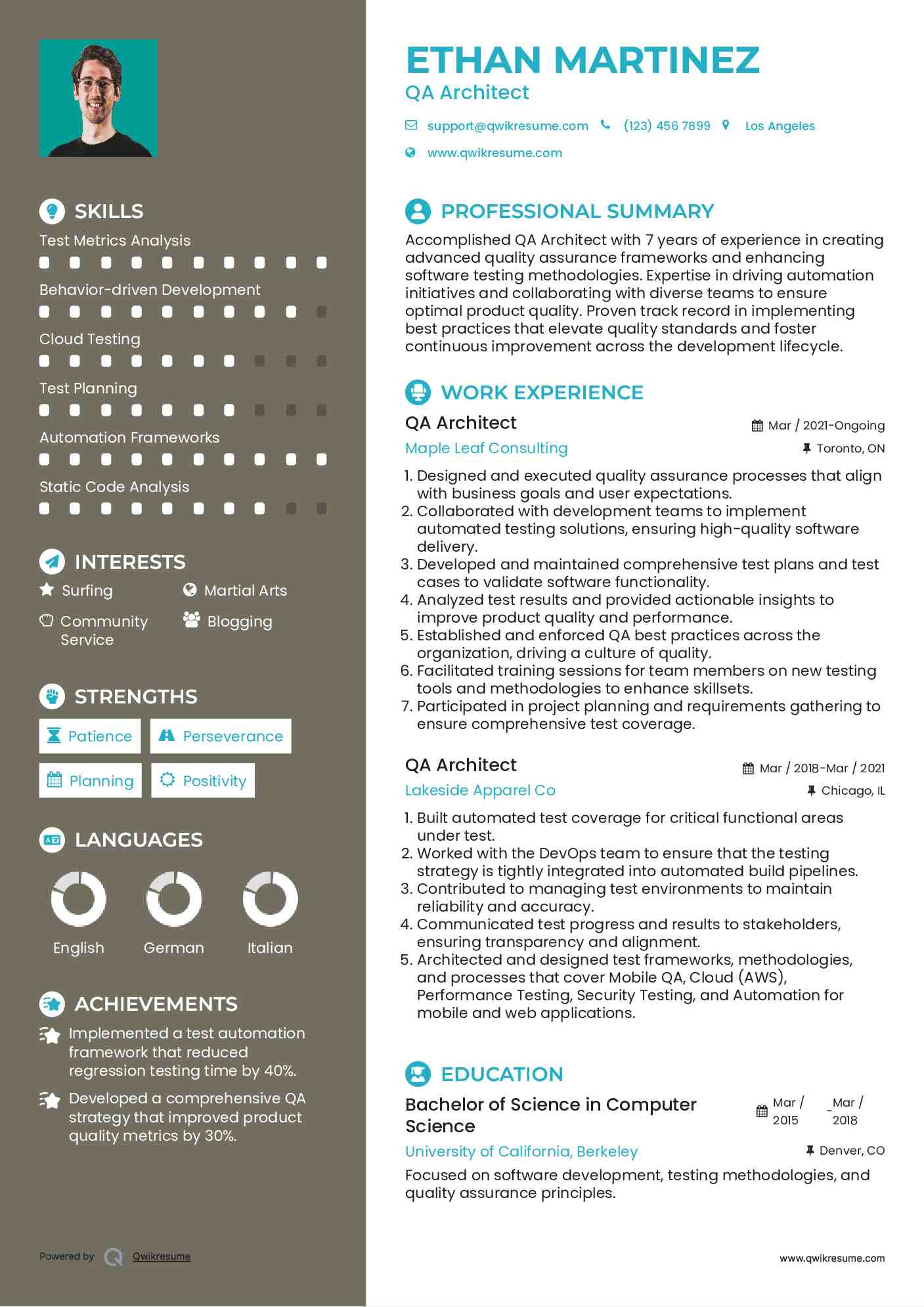 QA Architect Resume Template