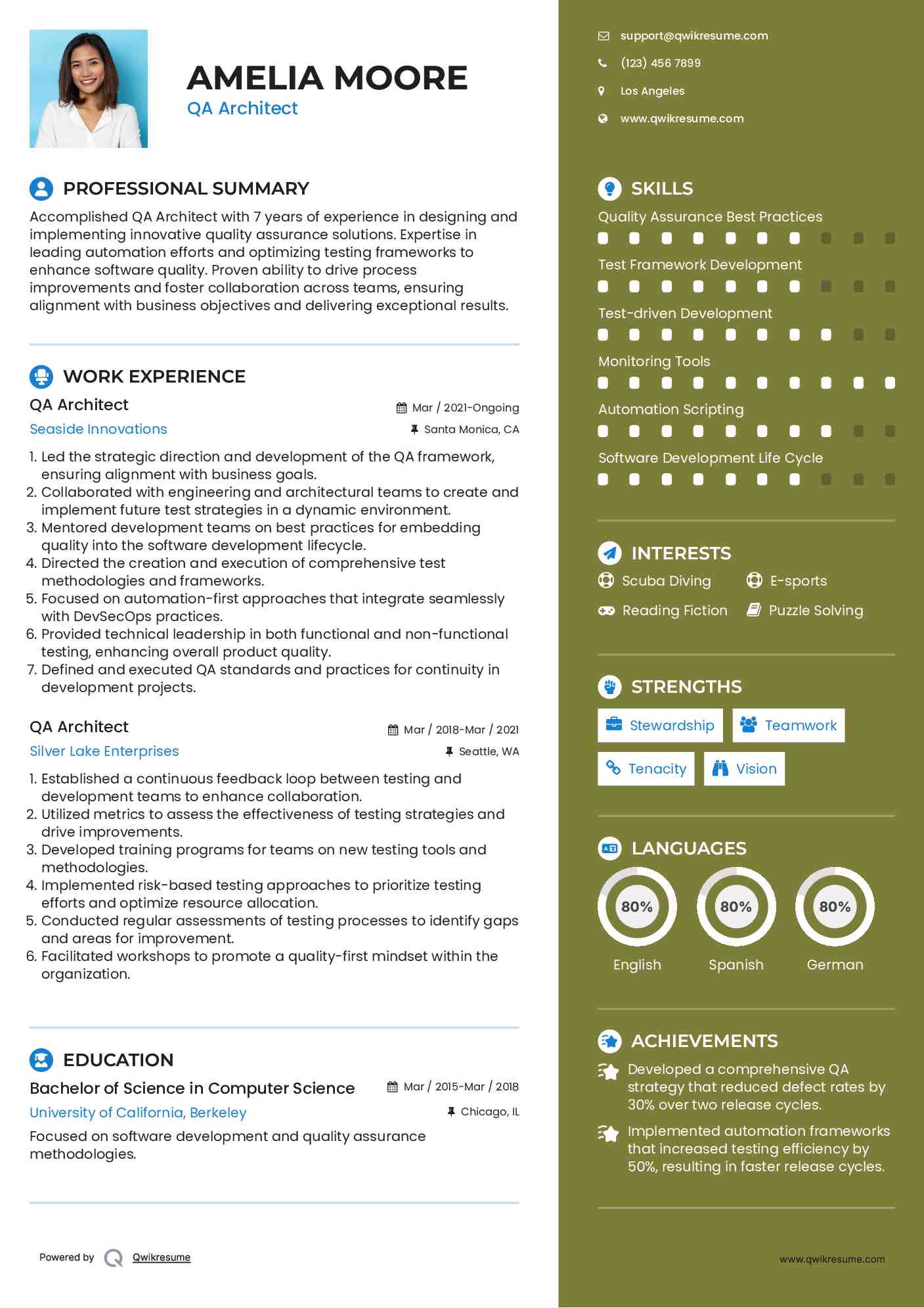 QA Architect Resume Template