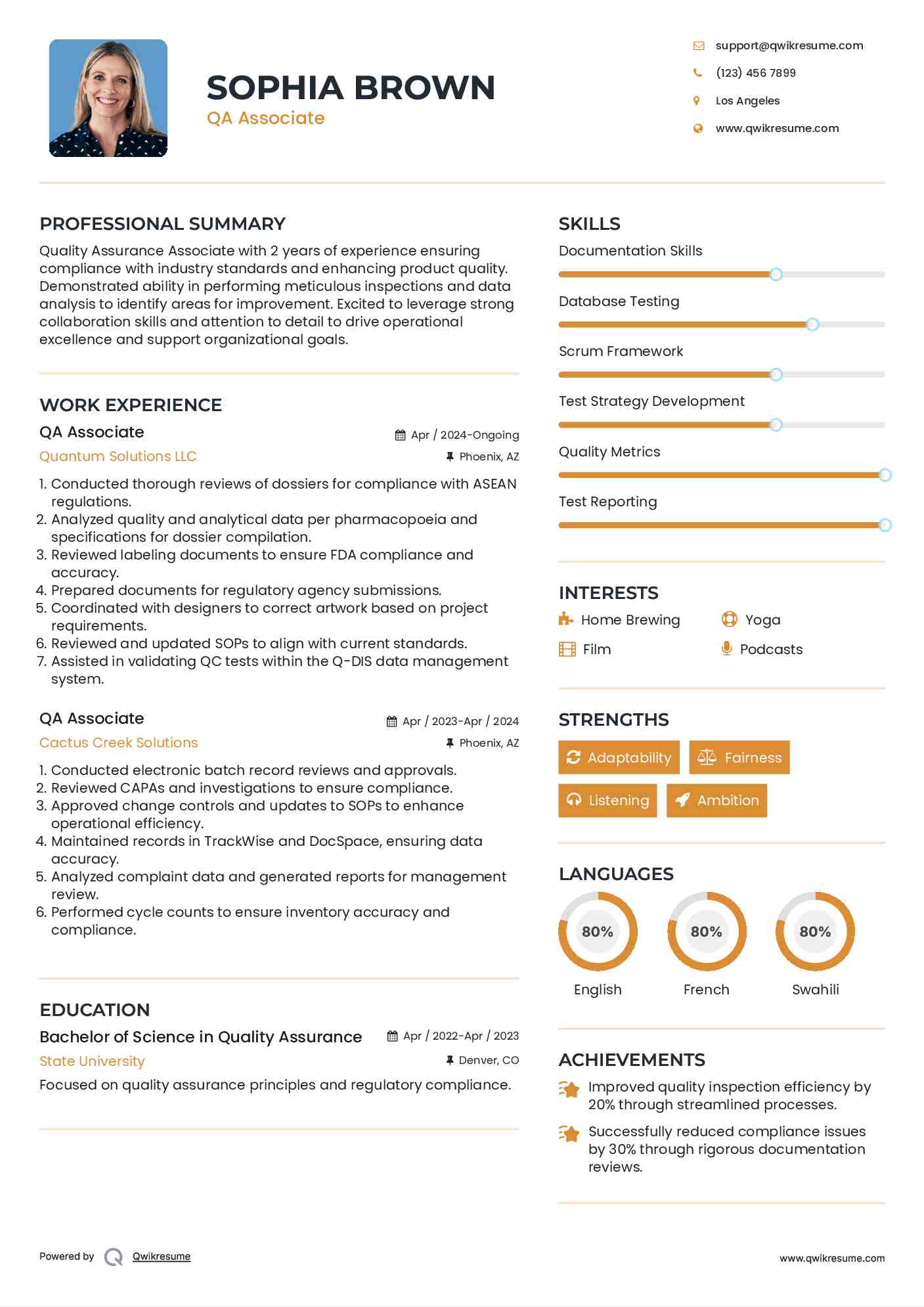 QA Associate Resume Model