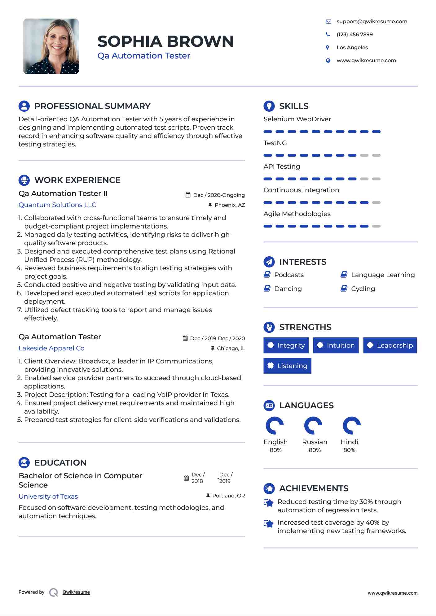 Qa Automation Tester II Resume Format