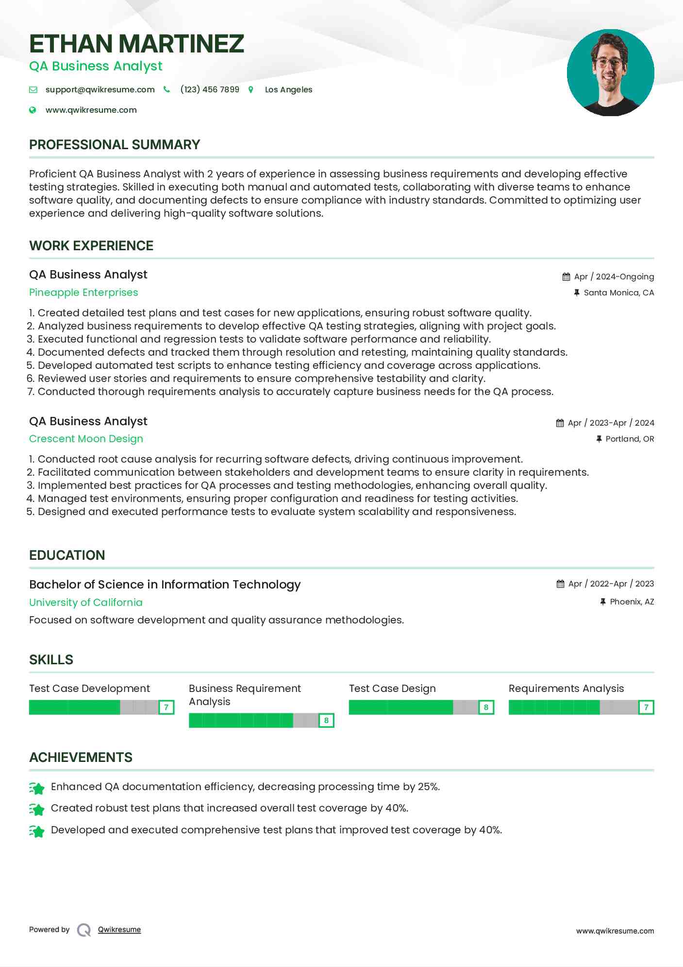 QA Business Analyst Resume Samples QwikResume