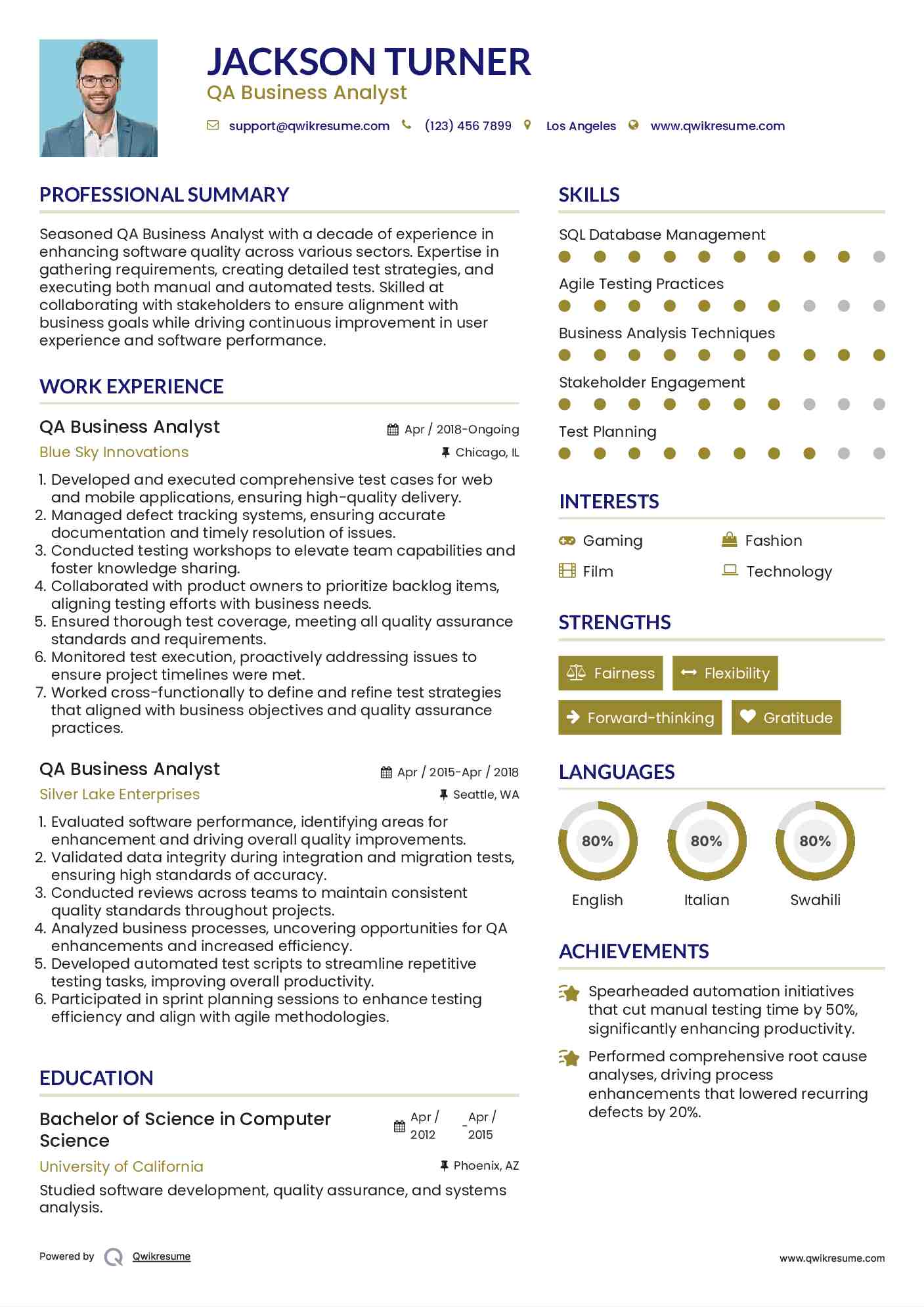 QA Business Analyst Resume Format