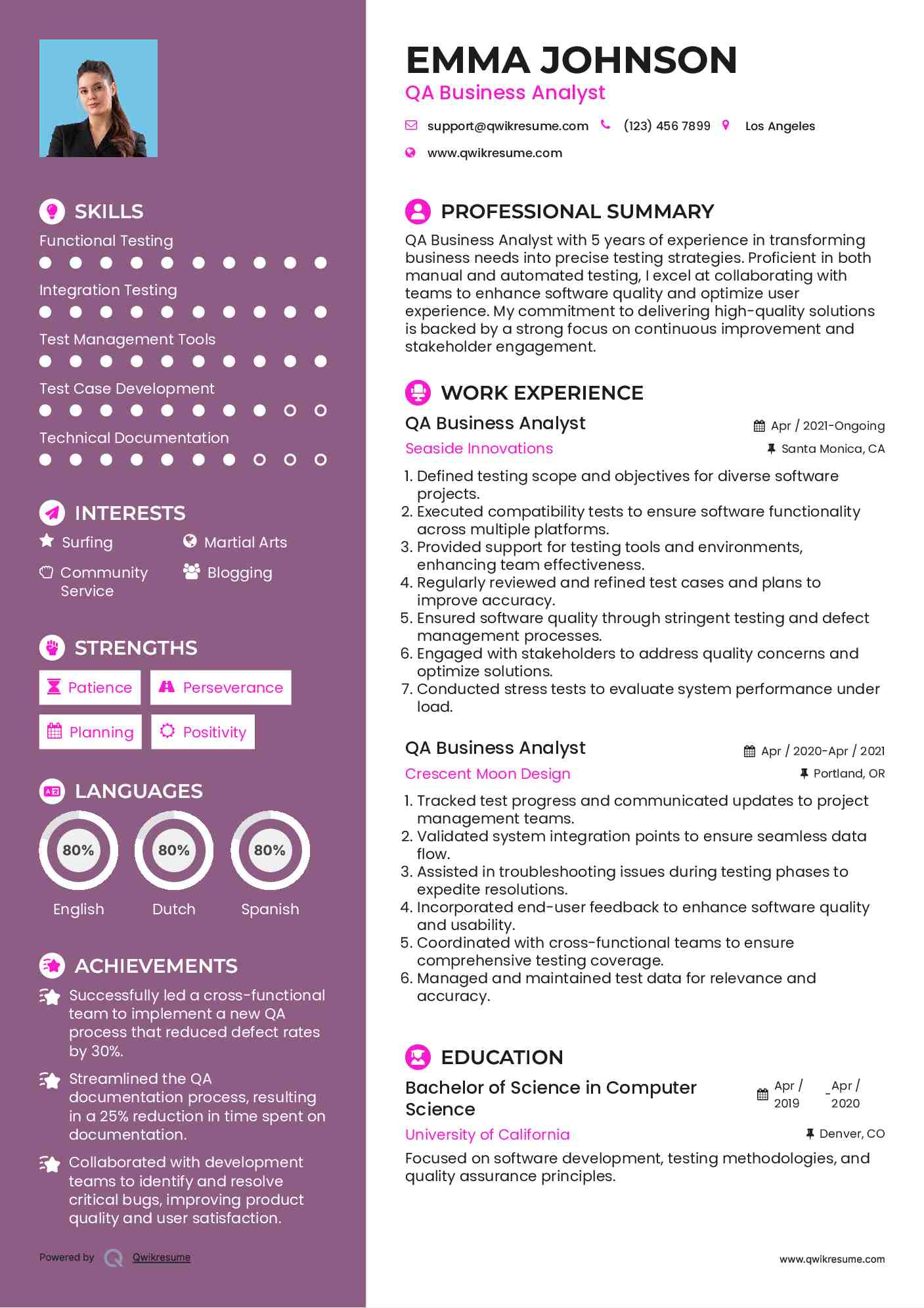 QA Business Analyst Resume Format