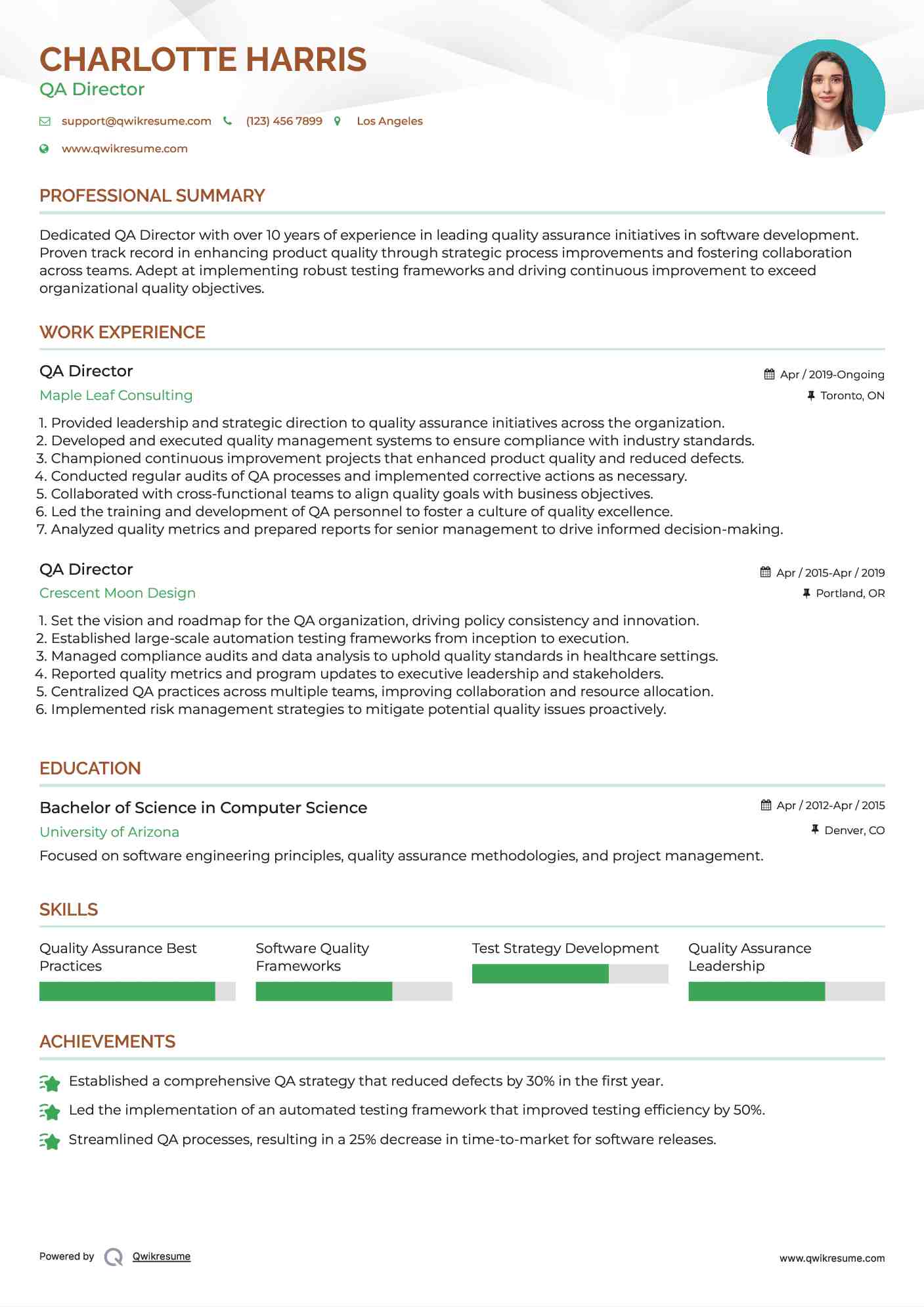 QA Director Resume Example