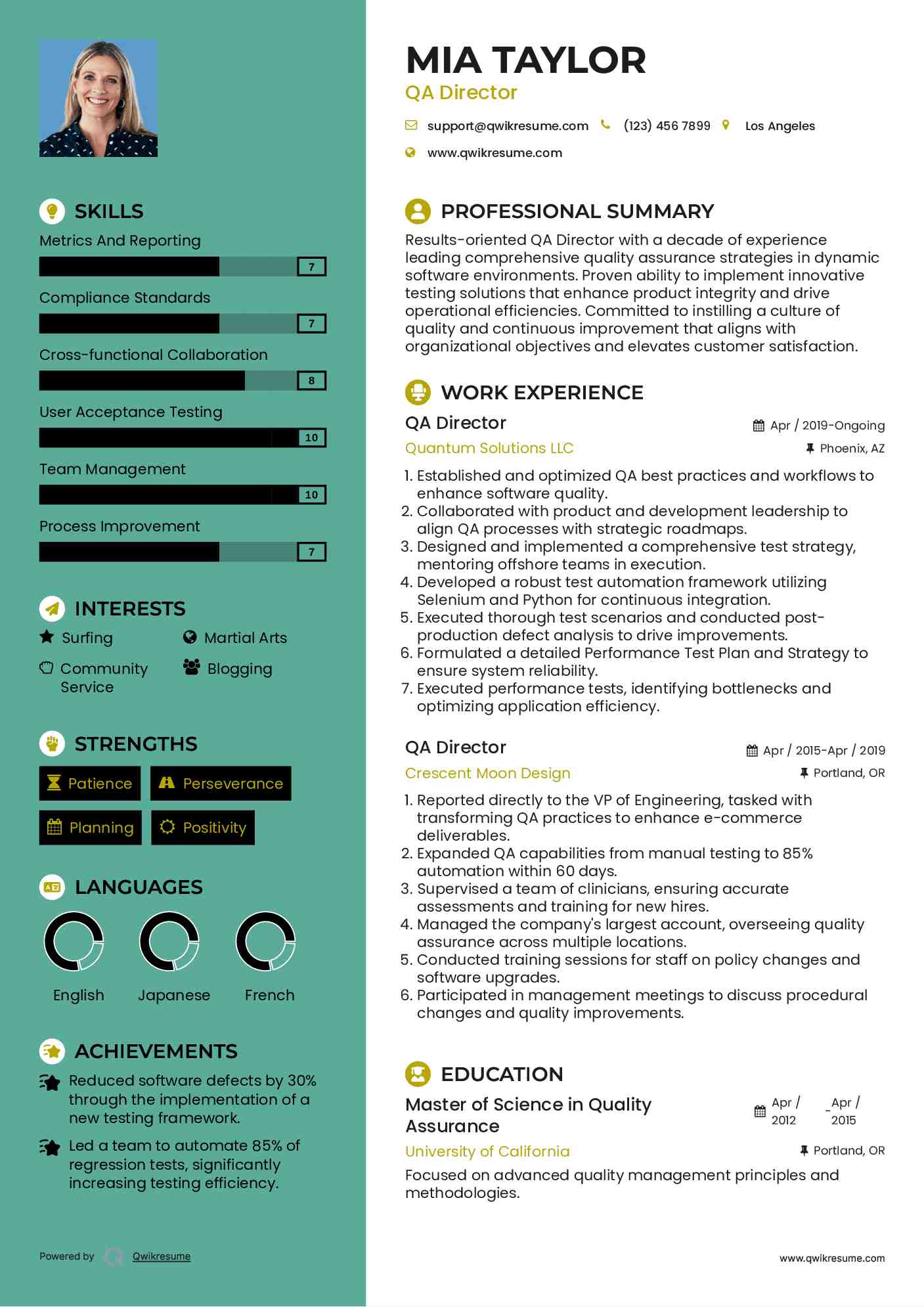 QA Director Resume Model
