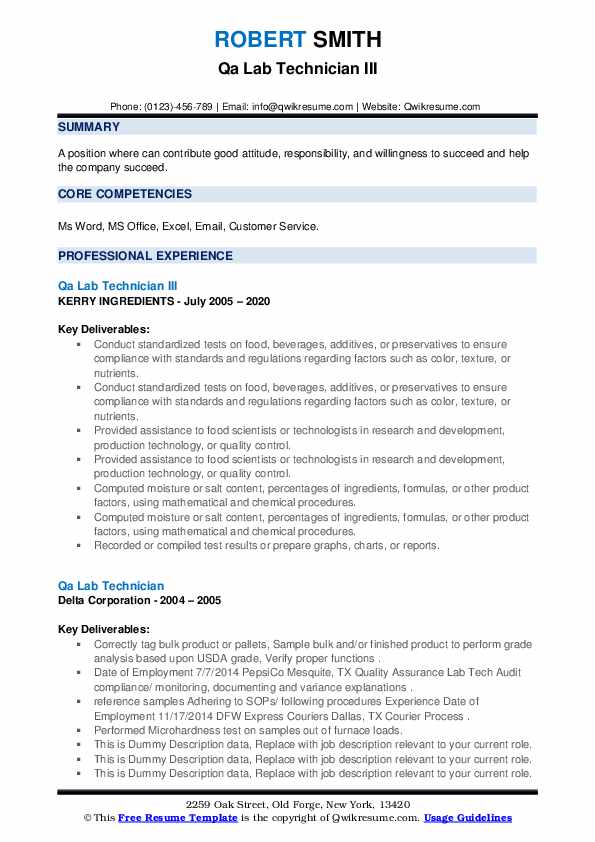 QA Lab Technician Resume Samples QwikResume