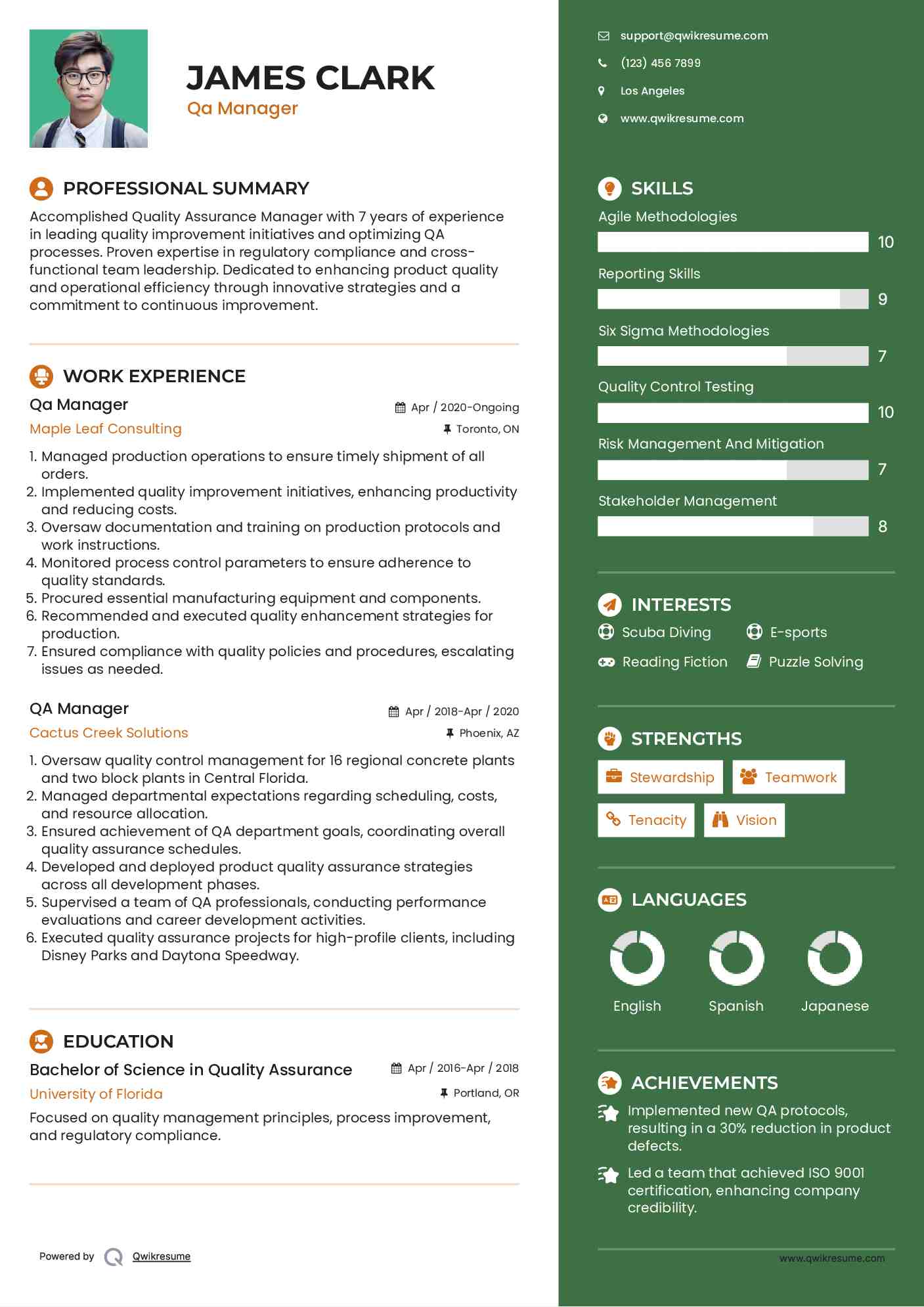 Qa Manager Resume Model