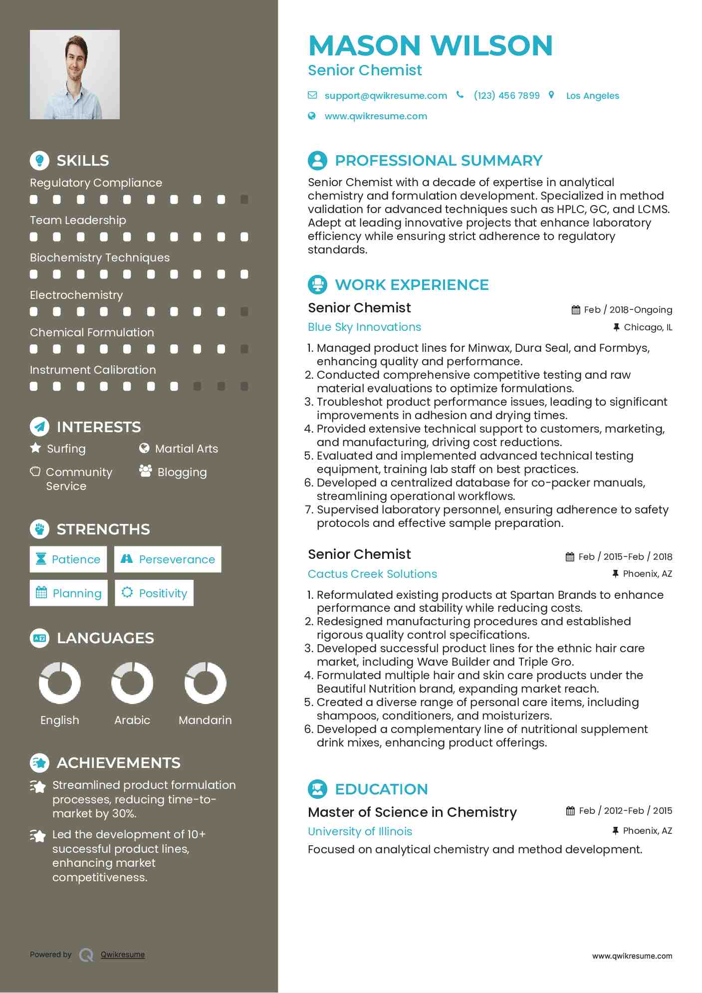 Senior Chemist Resume Example