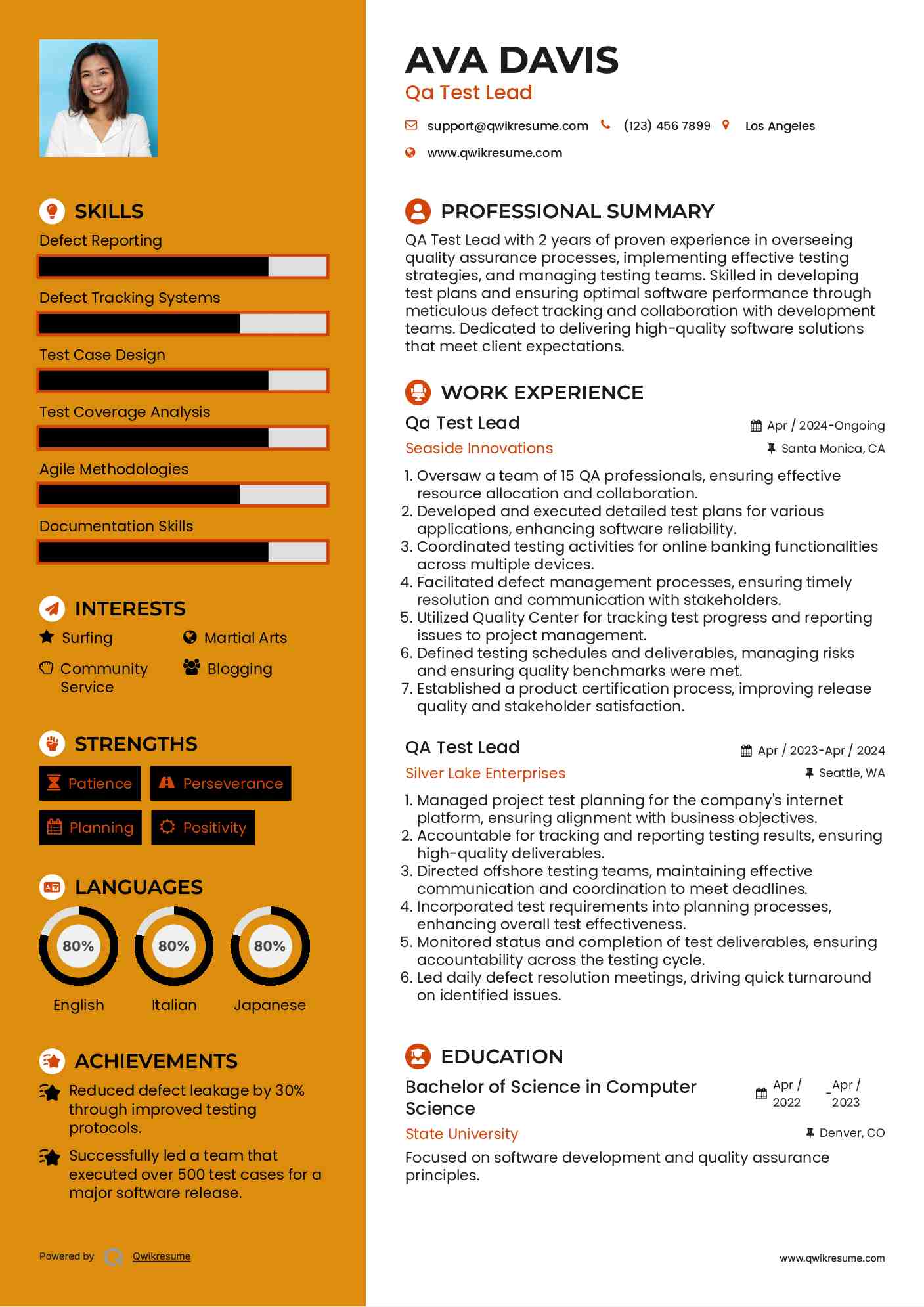 Qa Test Lead Resume Format