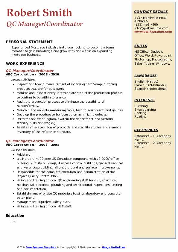 QC Manager Resume Samples QwikResume