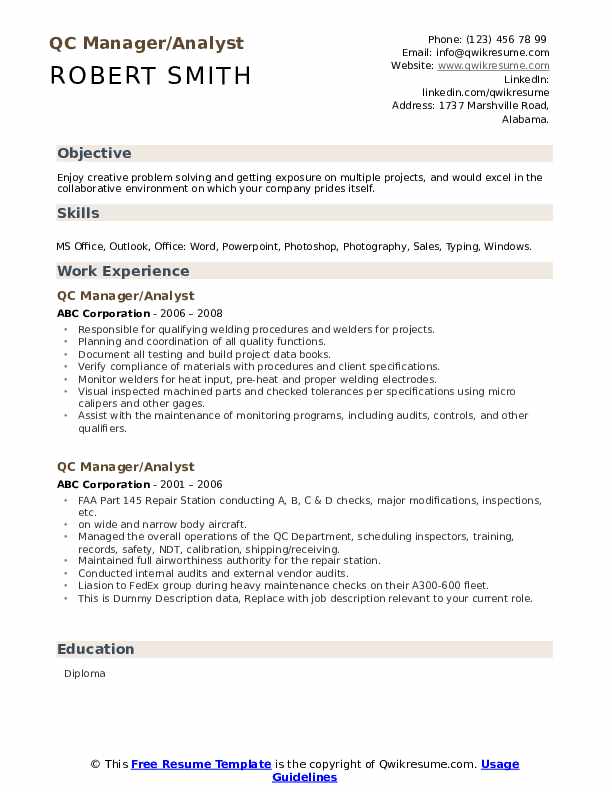 QC Supervisor Resume Samples QwikResume