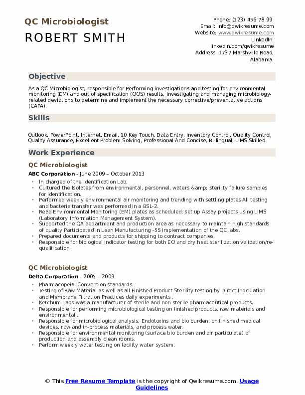 QC Microbiologist Resume Samples QwikResume