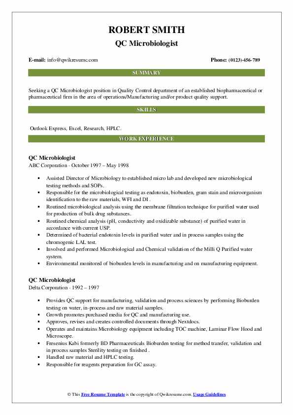 QC Microbiologist Resume Samples QwikResume
