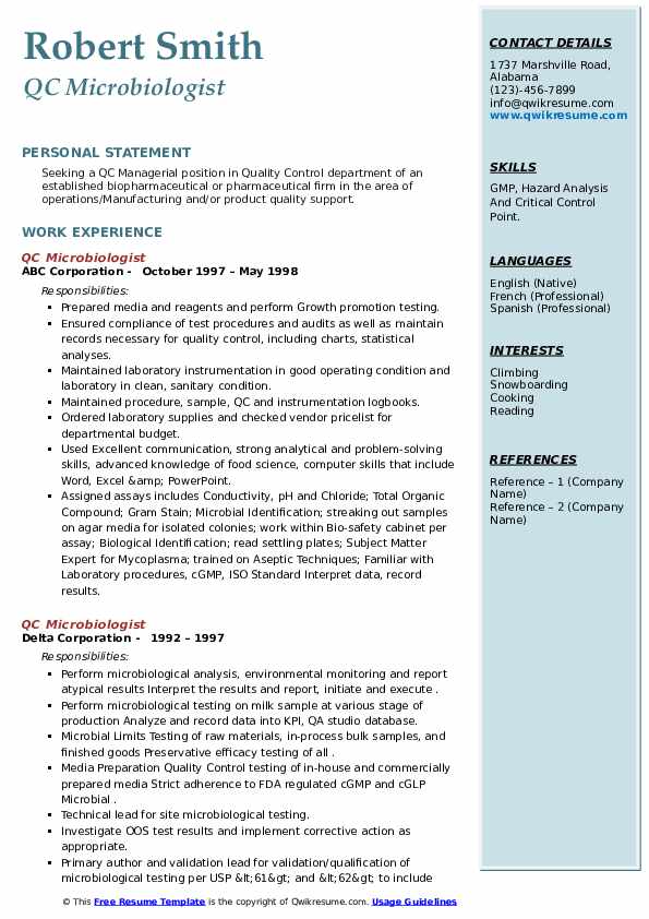 QC Microbiologist Resume Samples QwikResume