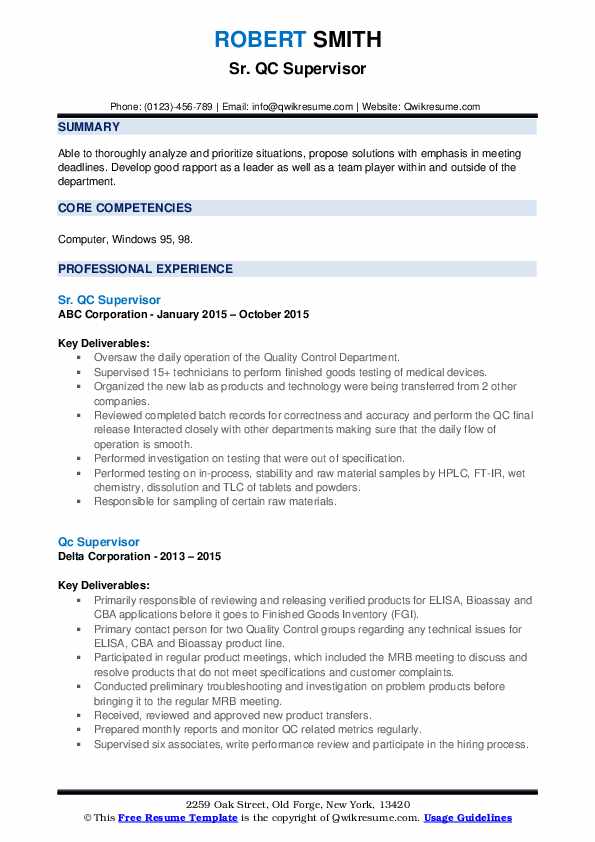 QC Supervisor Resume Samples QwikResume