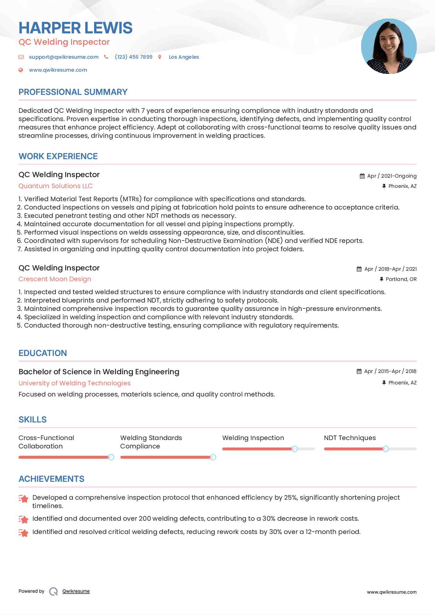 QC Welding Inspector Resume Format