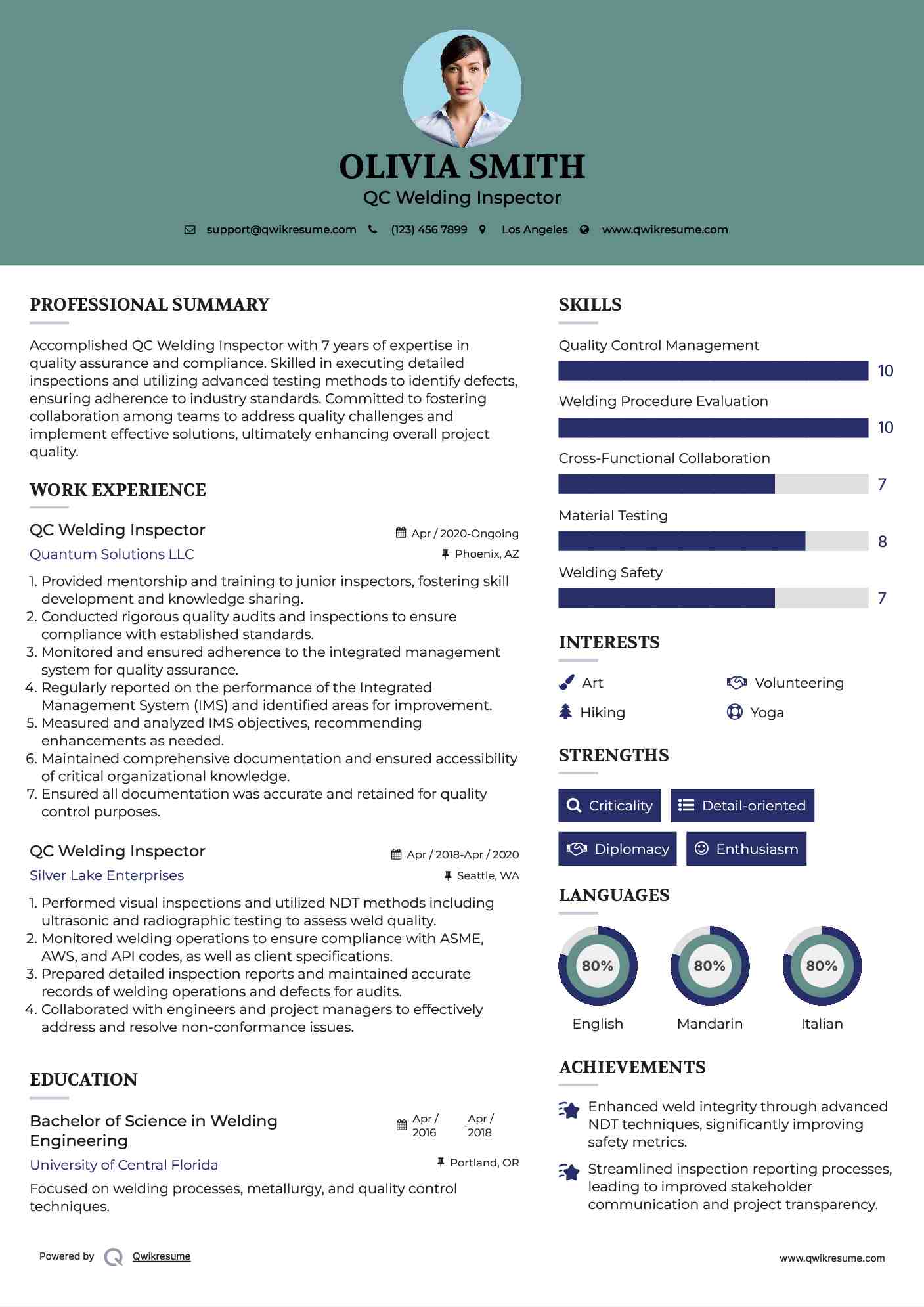 QC Welding Inspector Resume Template