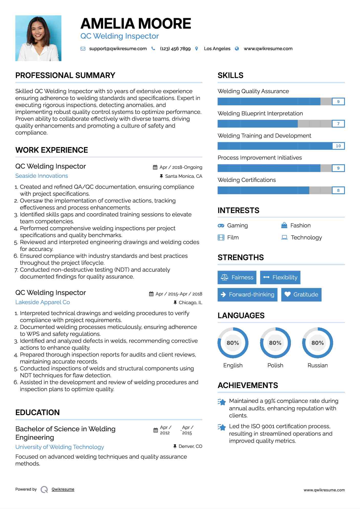 QC Welding Inspector Resume Format