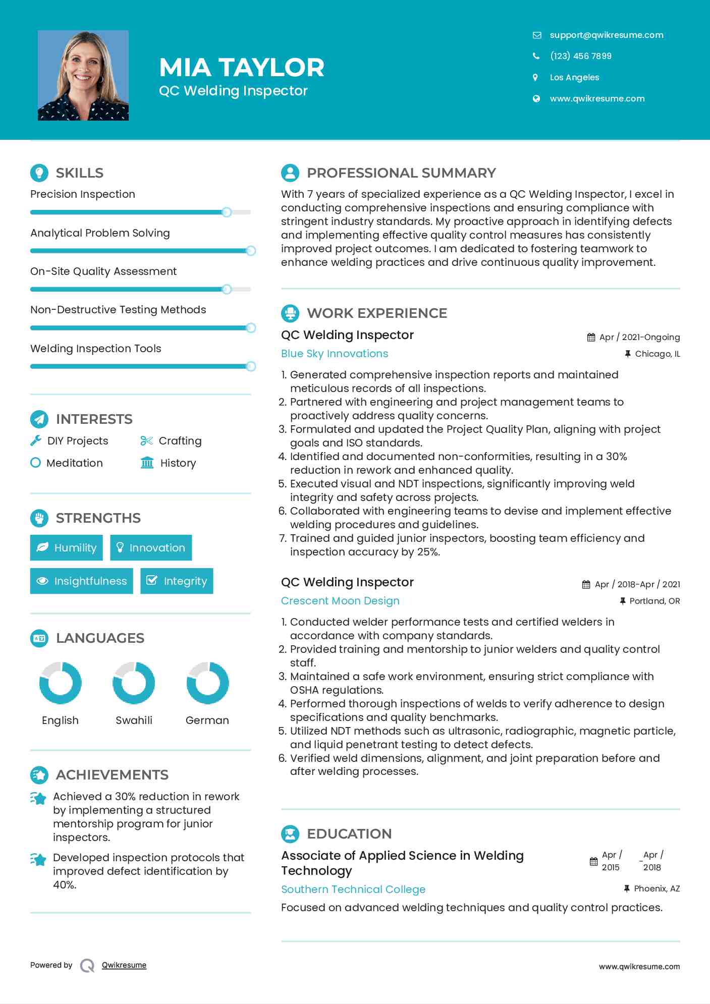 QC Welding Inspector Resume Format