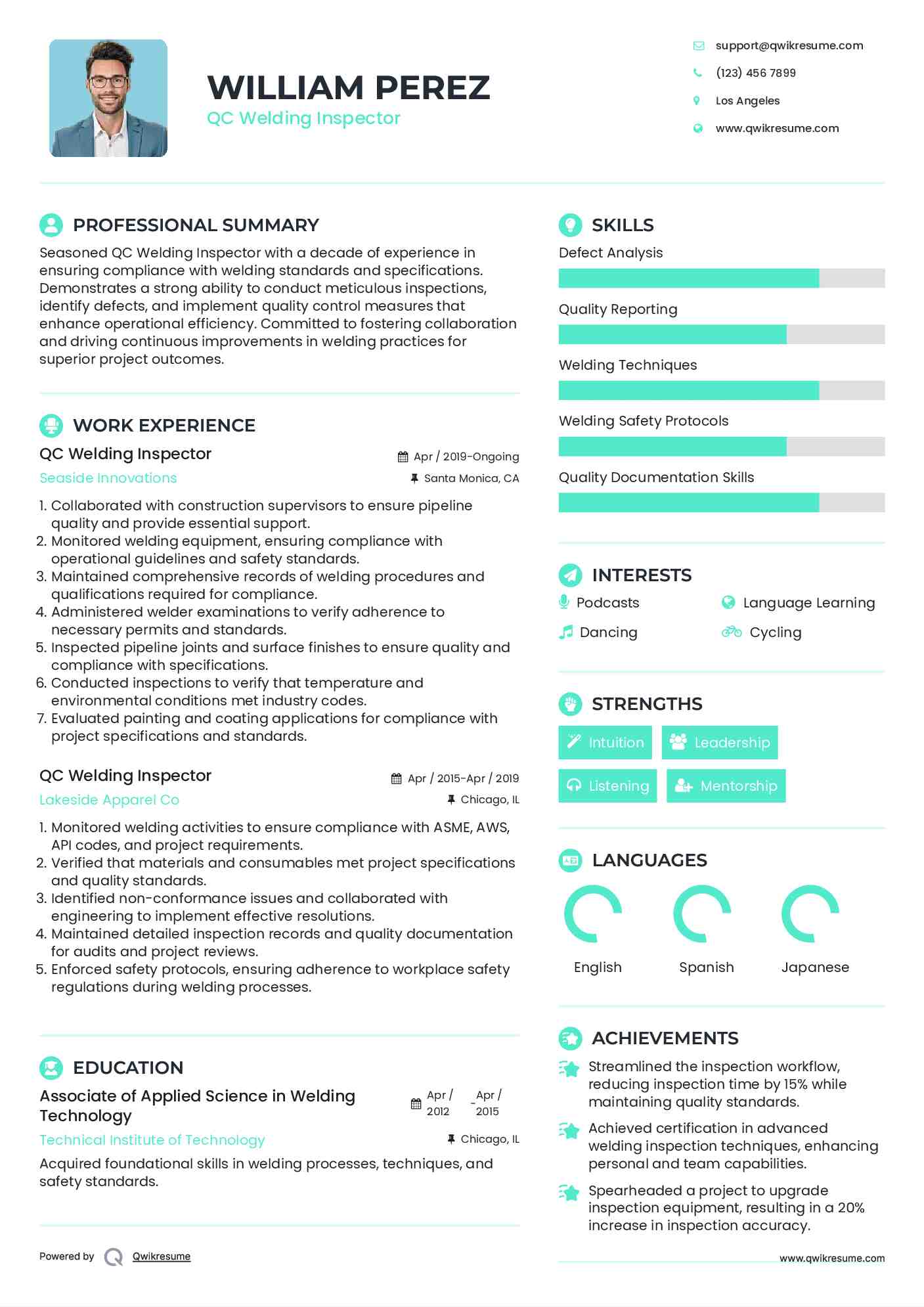 QC Welding Inspector Resume Format