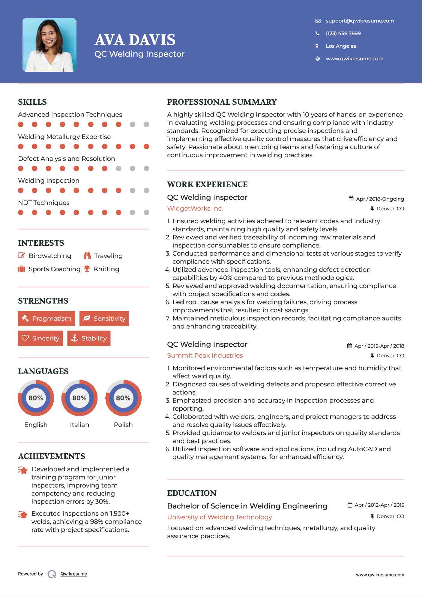 QC Welding Inspector Resume Format