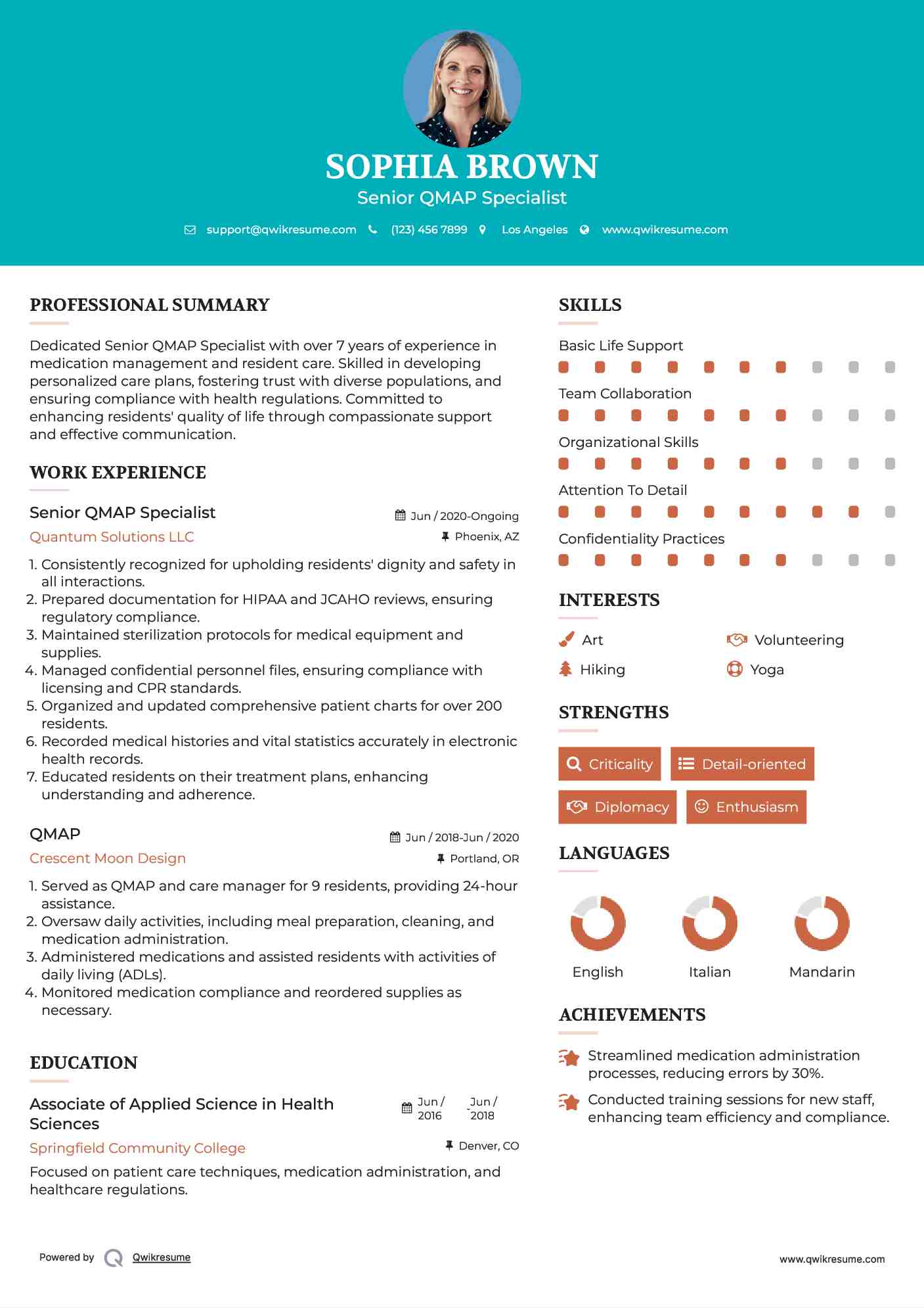 Senior QMAP Specialist Resume Sample