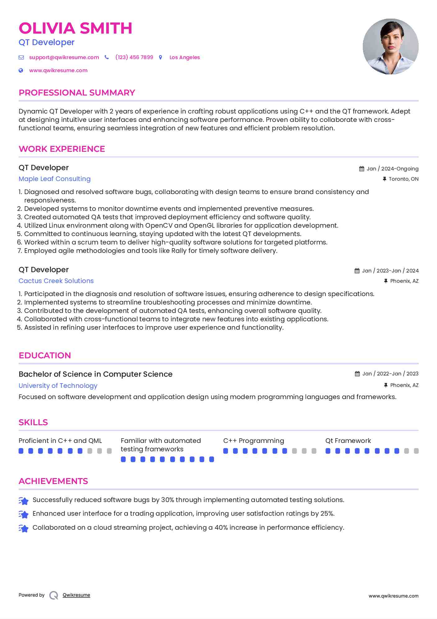 QT Developer Resume Samples QwikResume