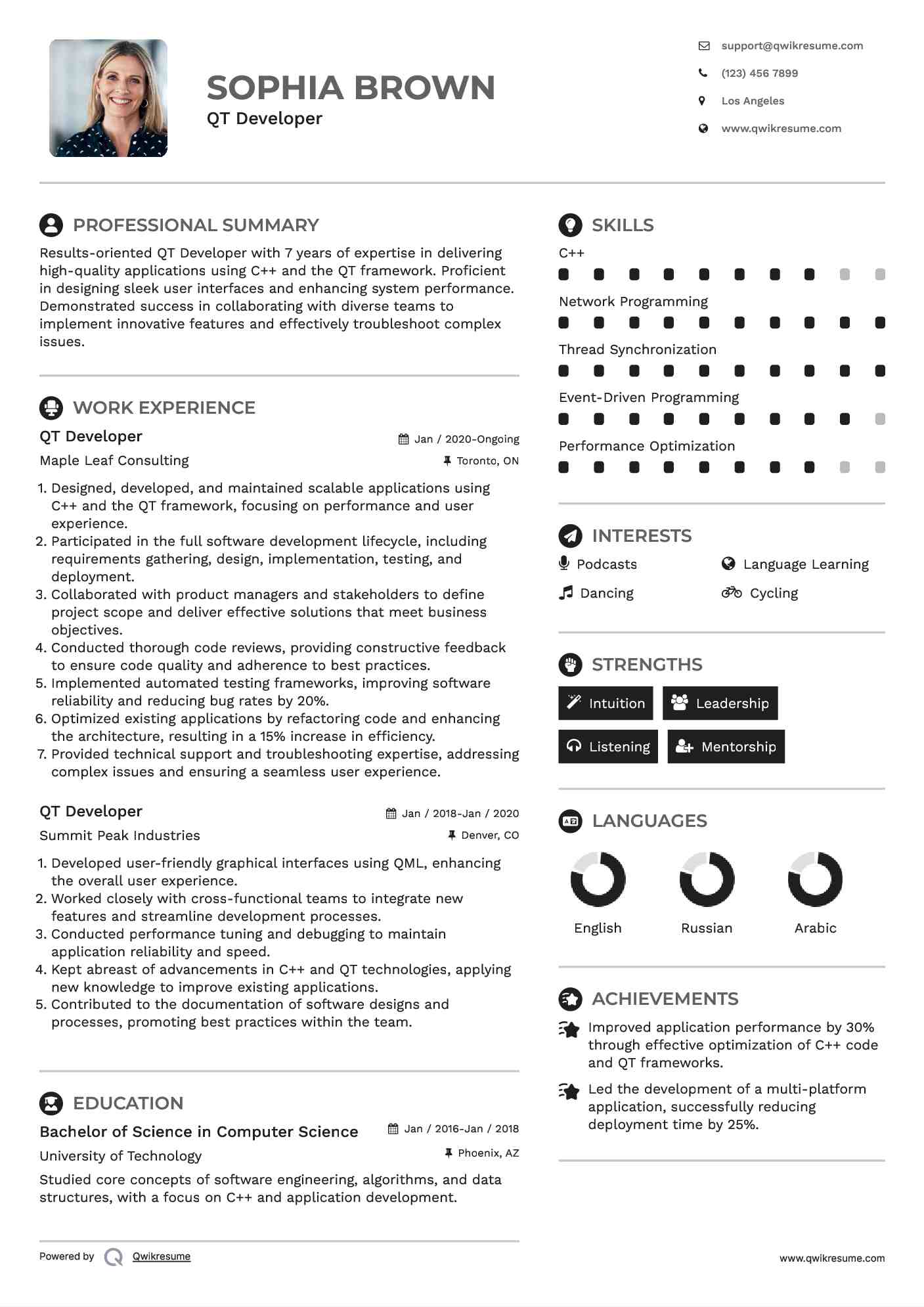 QT Developer Resume Template