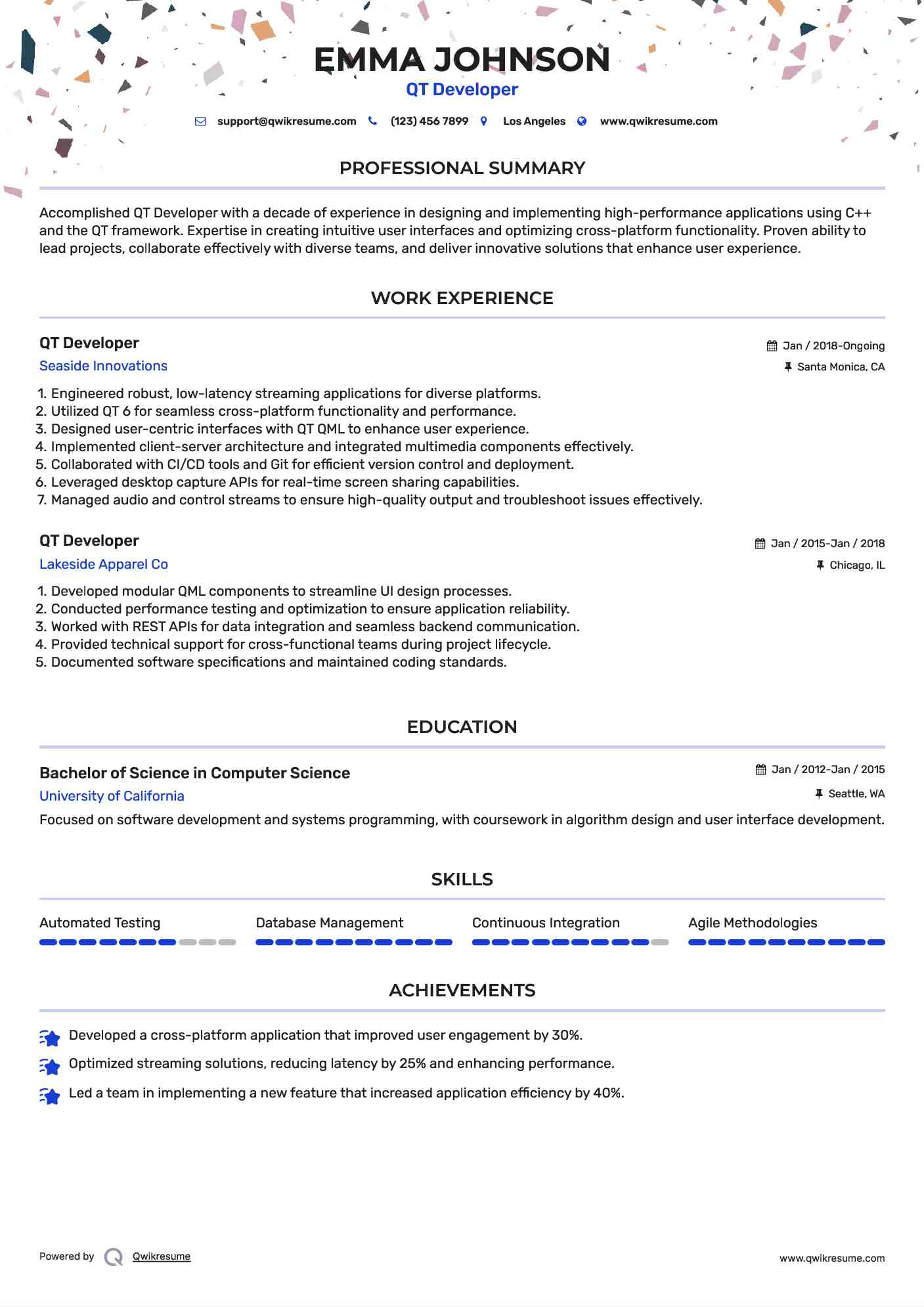 QT Developer Resume Format
