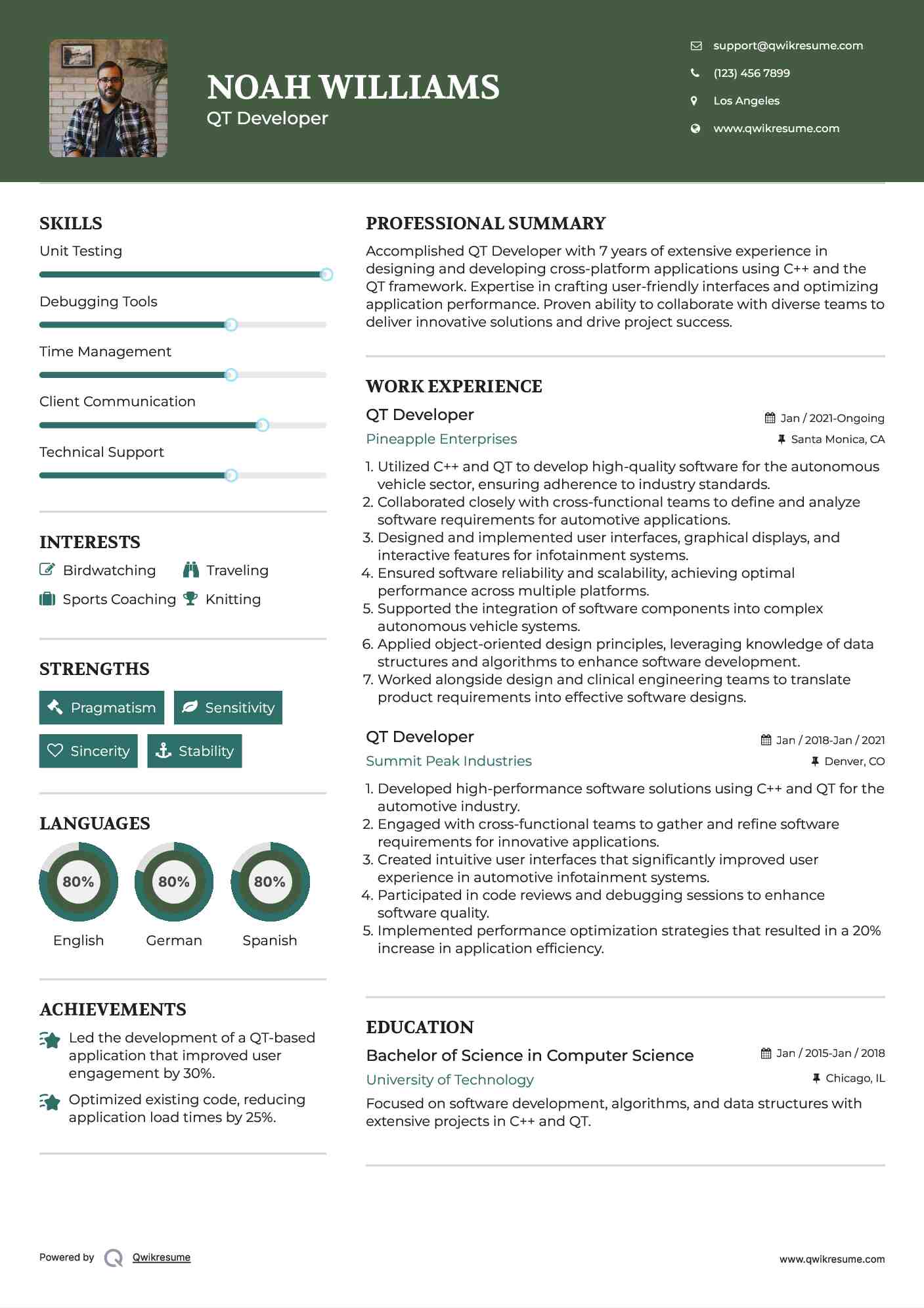 QT Developer Resume Template