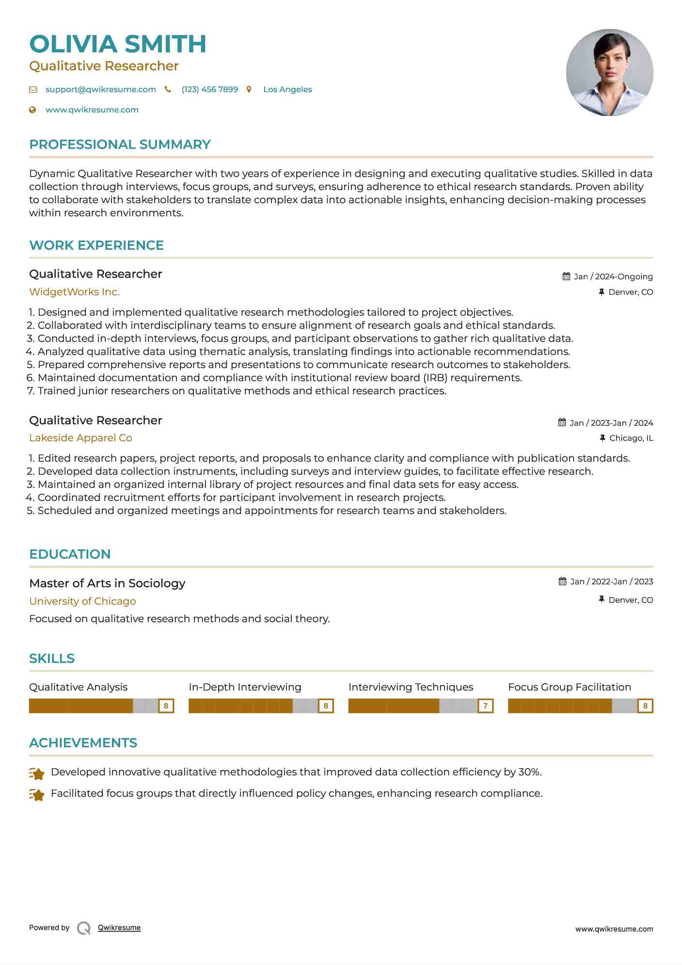 Qualitative Researcher Resume Template